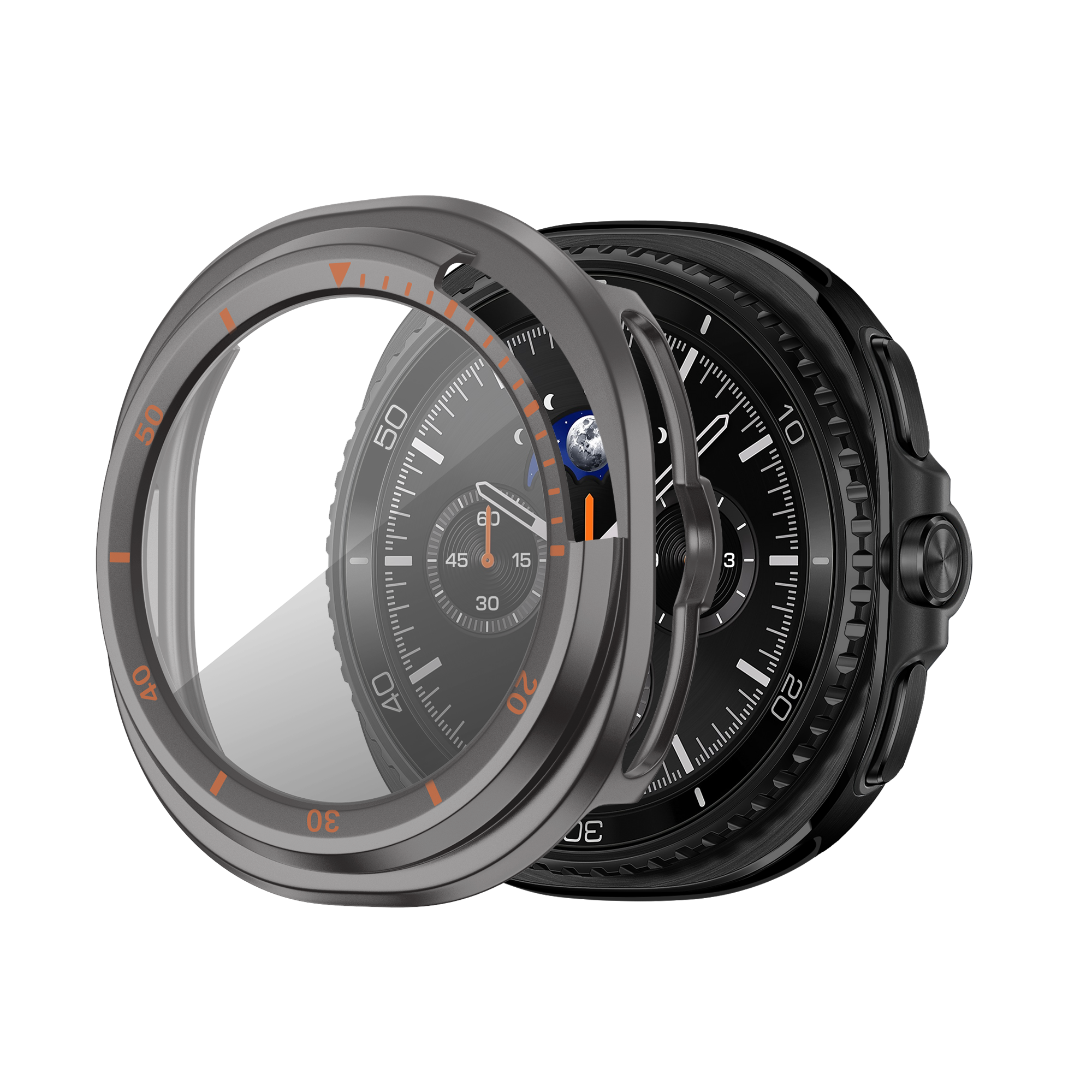 Bandz Funda Bezel con vidrio Samsung Galaxy Watch 8 Classic (gris titanio/naranja)