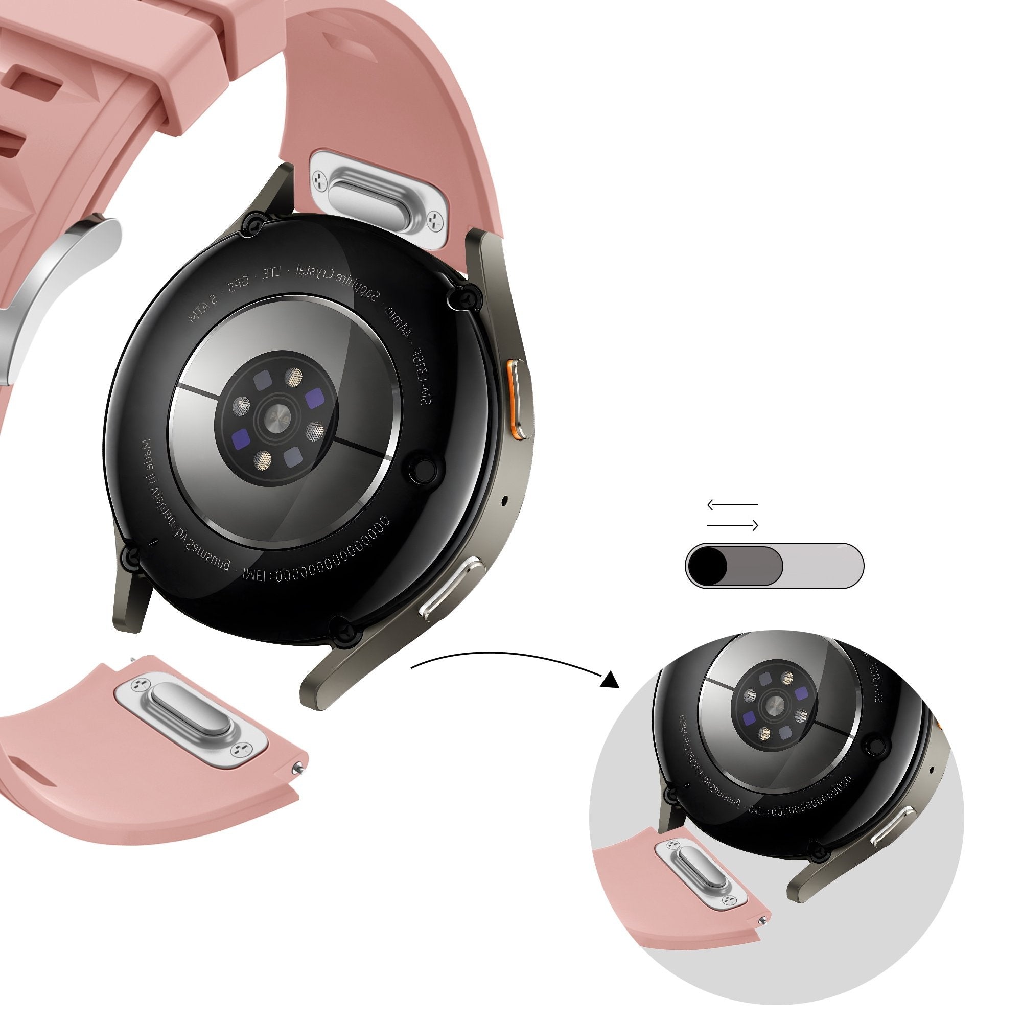 Bandz Whitings Steel HR - 36mm Silikonarmband 'Easy Fit' (Rosa)