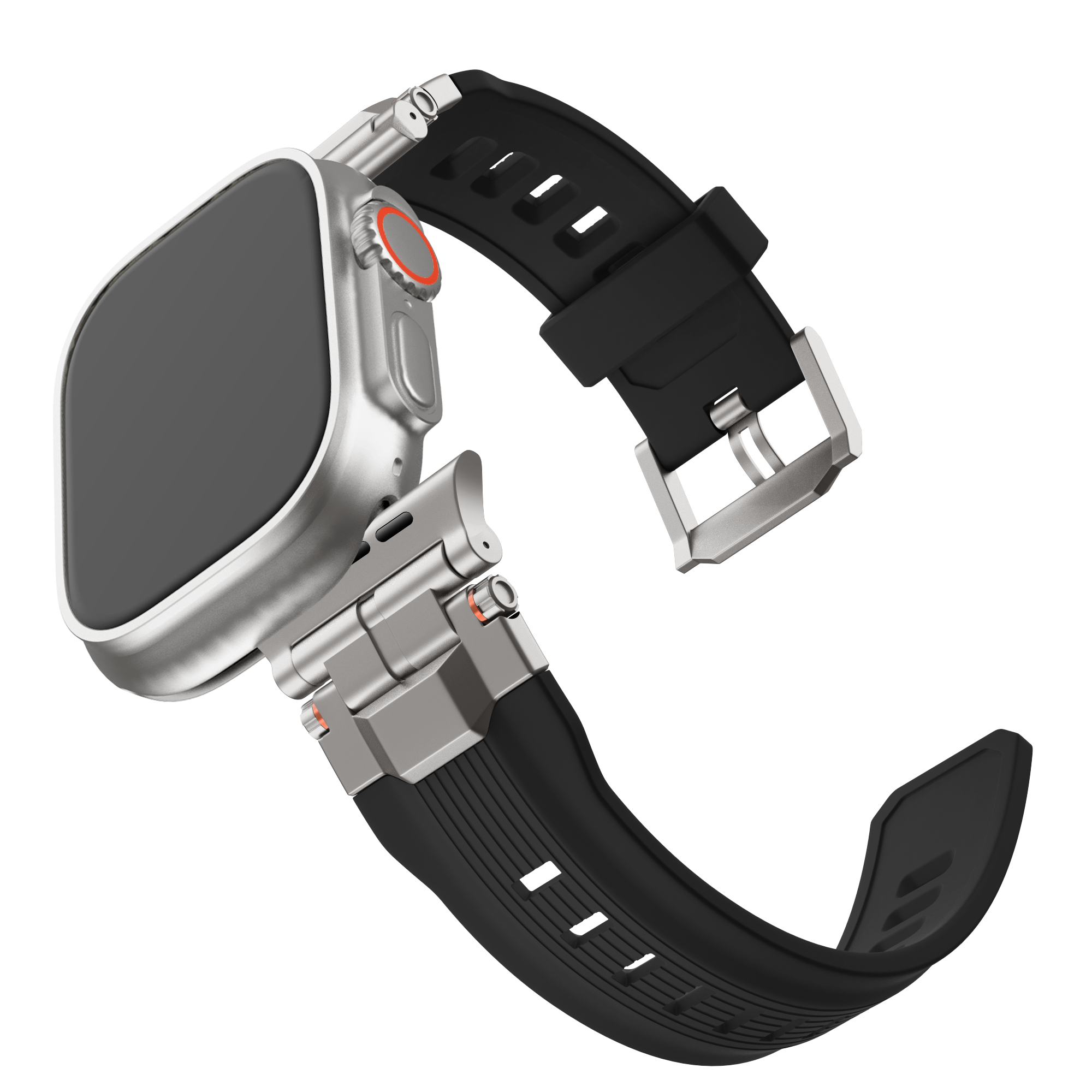 Bandz Apple Watch Armband aus Flüssigsilikon 'Explorer' (Schwarz mit Titan)