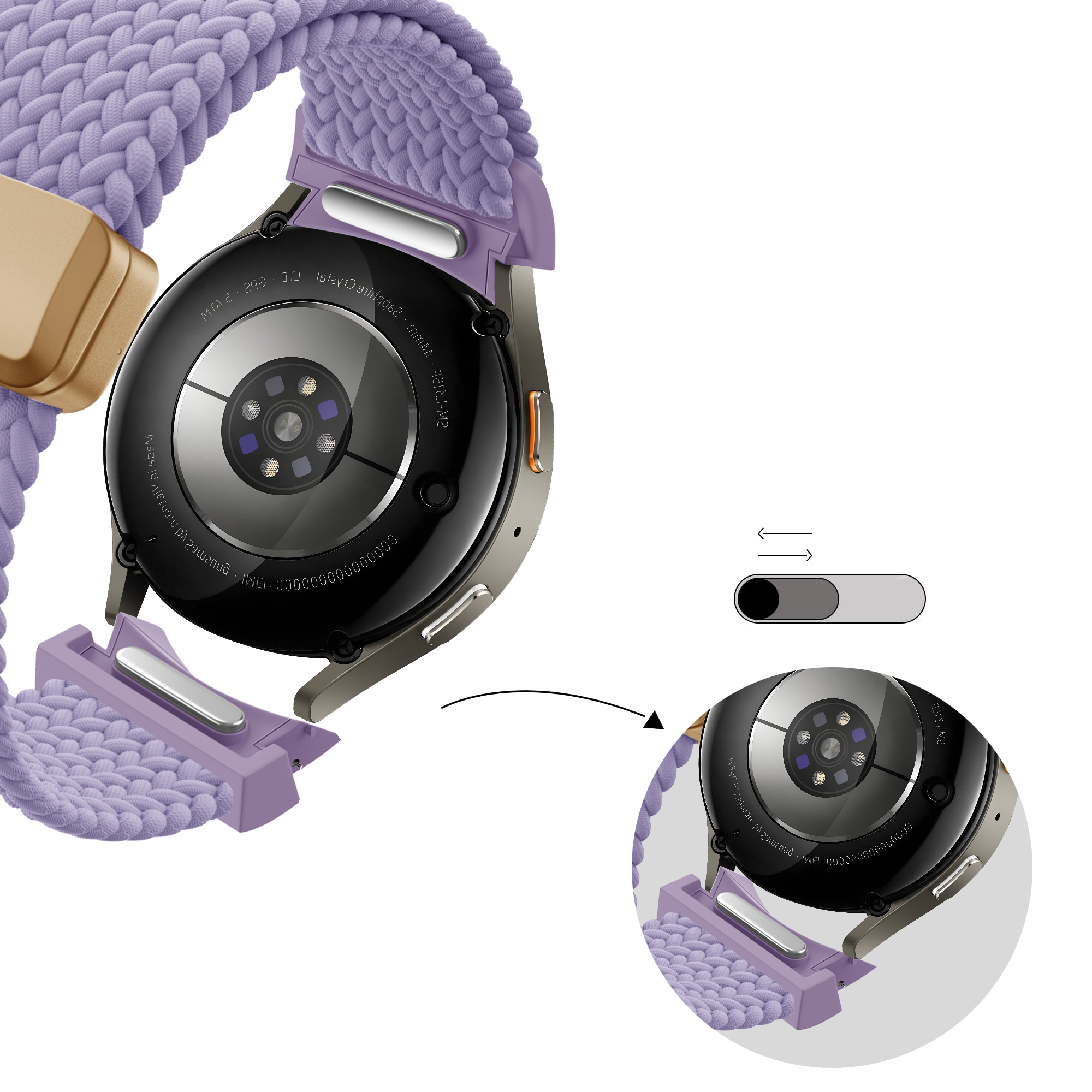 Bandz Samsung Galaxy Watch 4 Classic 46mm Geflochtenes Armband 'Easy Fit' (Flieder)