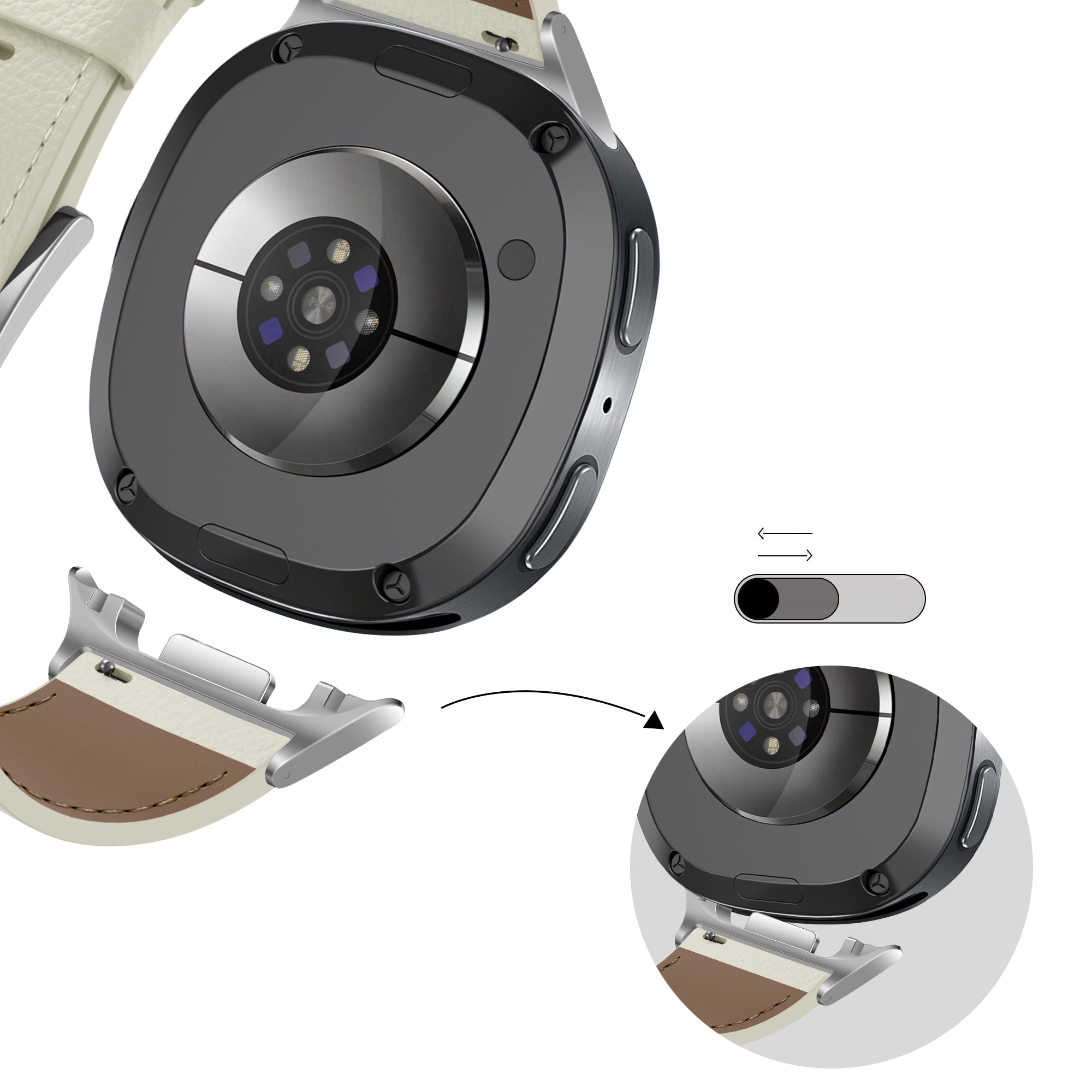 Bandz Samsung Galaxy Watch 8 - 44mm Lederarmband 'Deluxe' (Hell Beige)