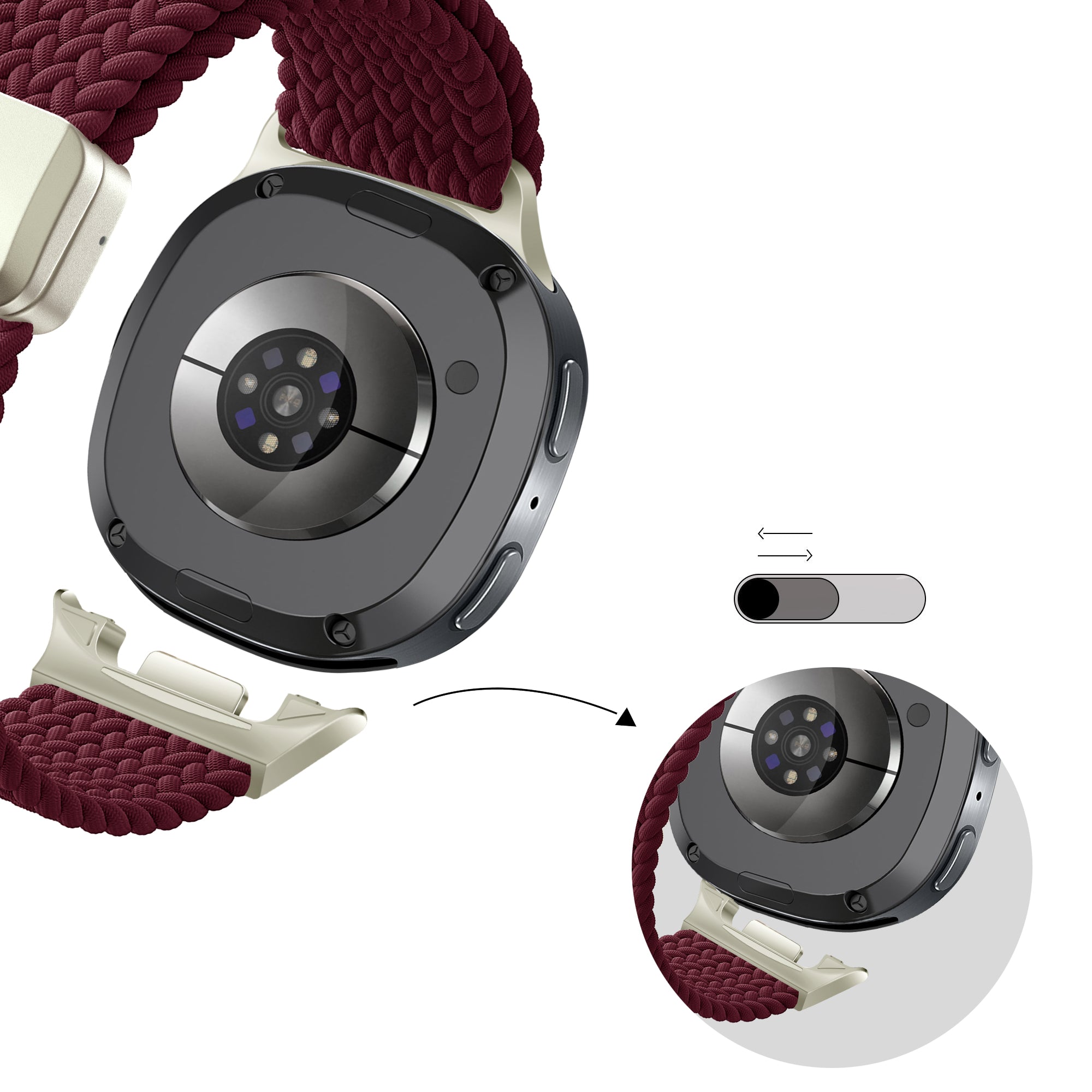 Bandz Samsung Galaxy Watch 8 - 40mm Magnetisches Geflochtenes Armband (Weinrot)