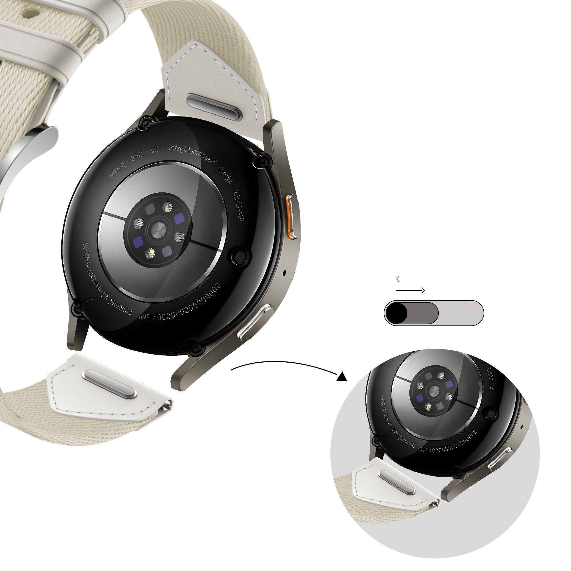 Bandz Correa cuero híbrida 'Easy Fit' Fossil Gen 5e - 42mm (blanco estrella)