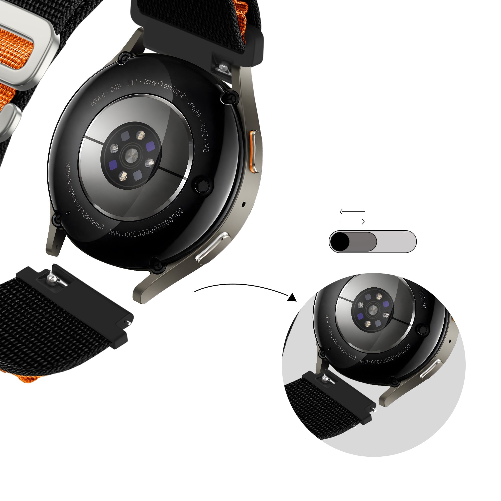 Bandz Withings Steel HR - 40mm Alpine Nylonarmband (Schwarz/Orange)