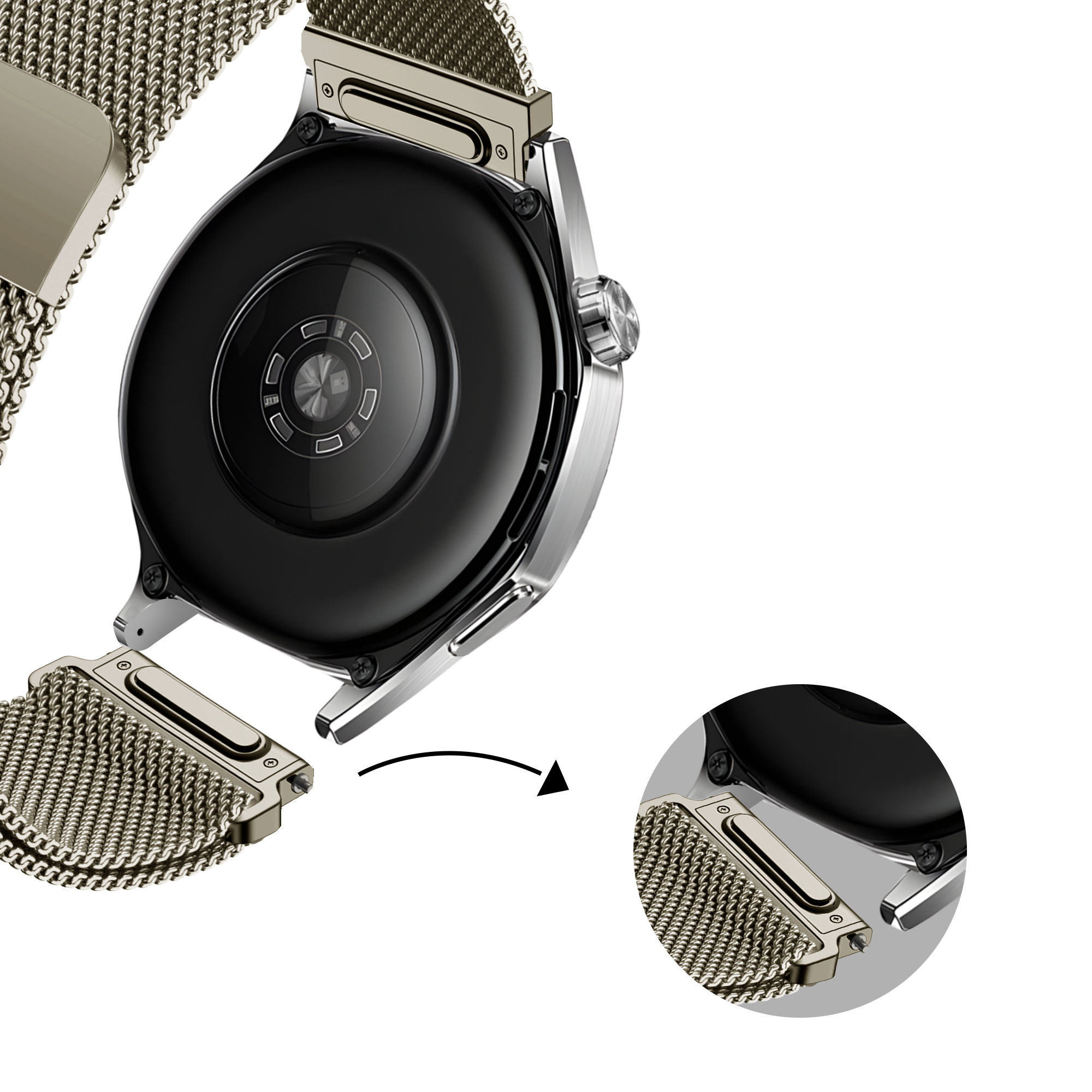 Bandz Fossil Gen 6 - 44mm 'One Push' Milanese Strap (Titanium)