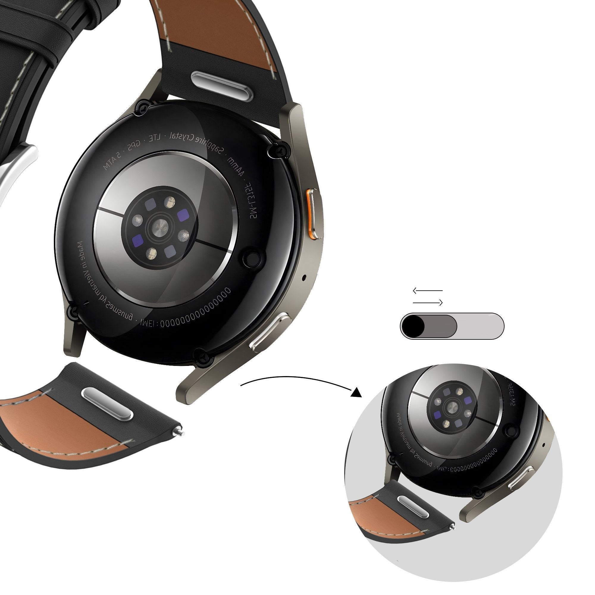 Bandz Huawei Watch GT 4 - 46mm Leather Strap 'Easy Fit' (Black)