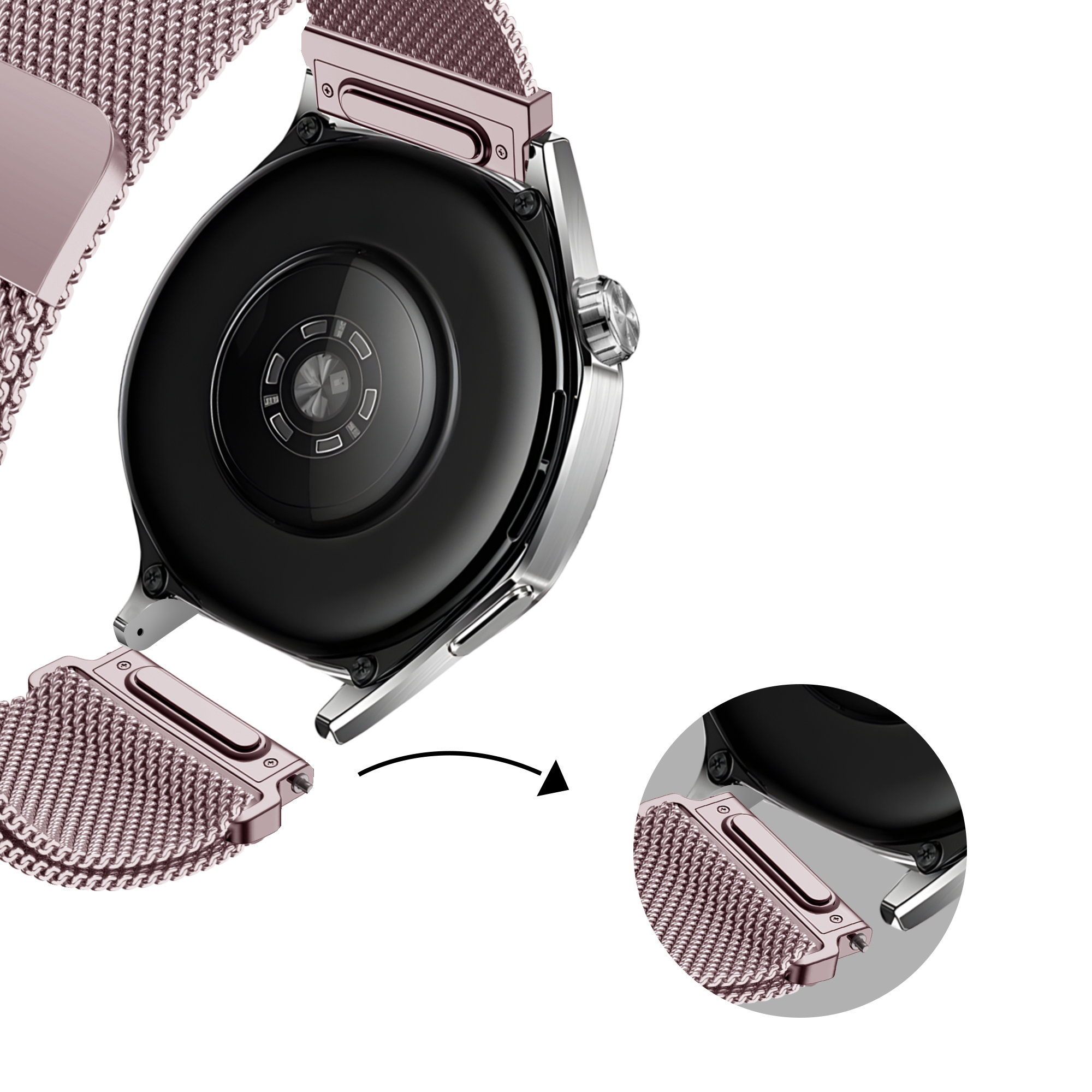 Bandz Withings Steel HR - 40mm Milanese Strap 'Easy fit' (Pink)