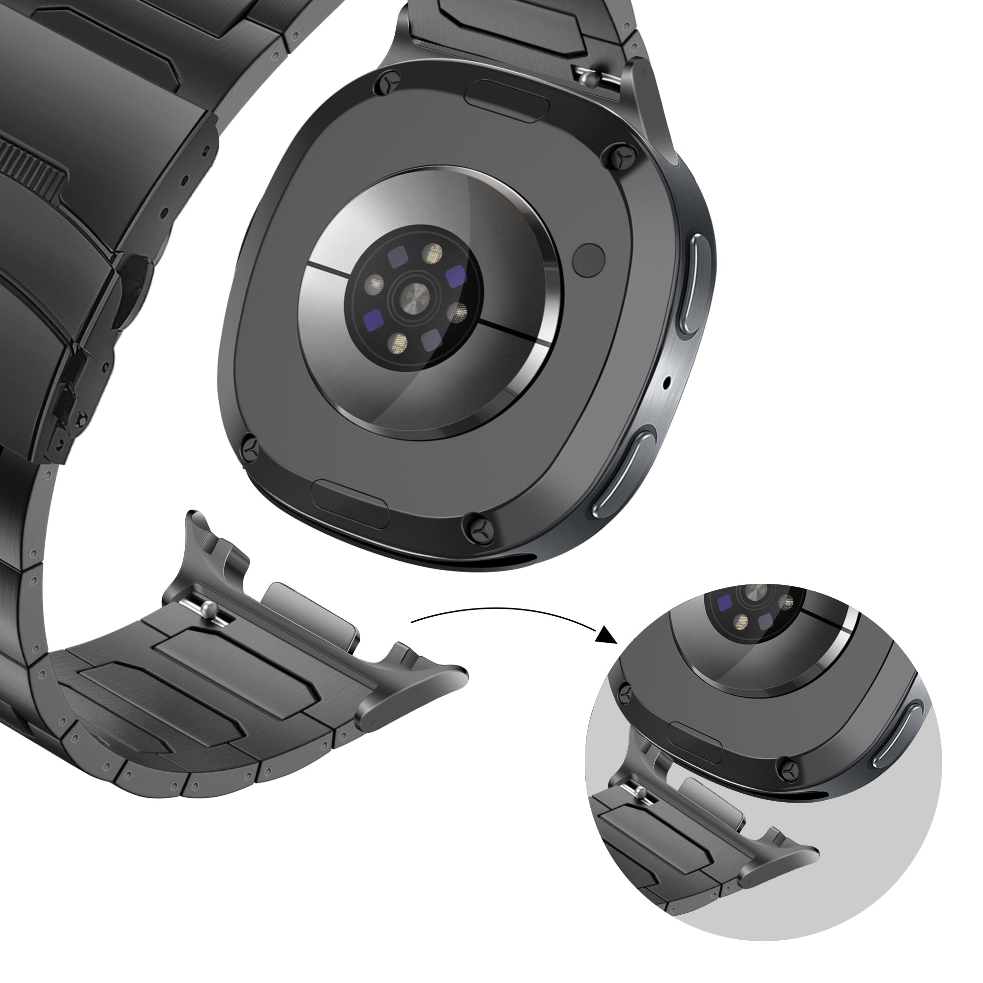 Bandz Samsung Galaxy Watch 8 - 44mm Titan-Armband 'Deluxe' (Schwarz)