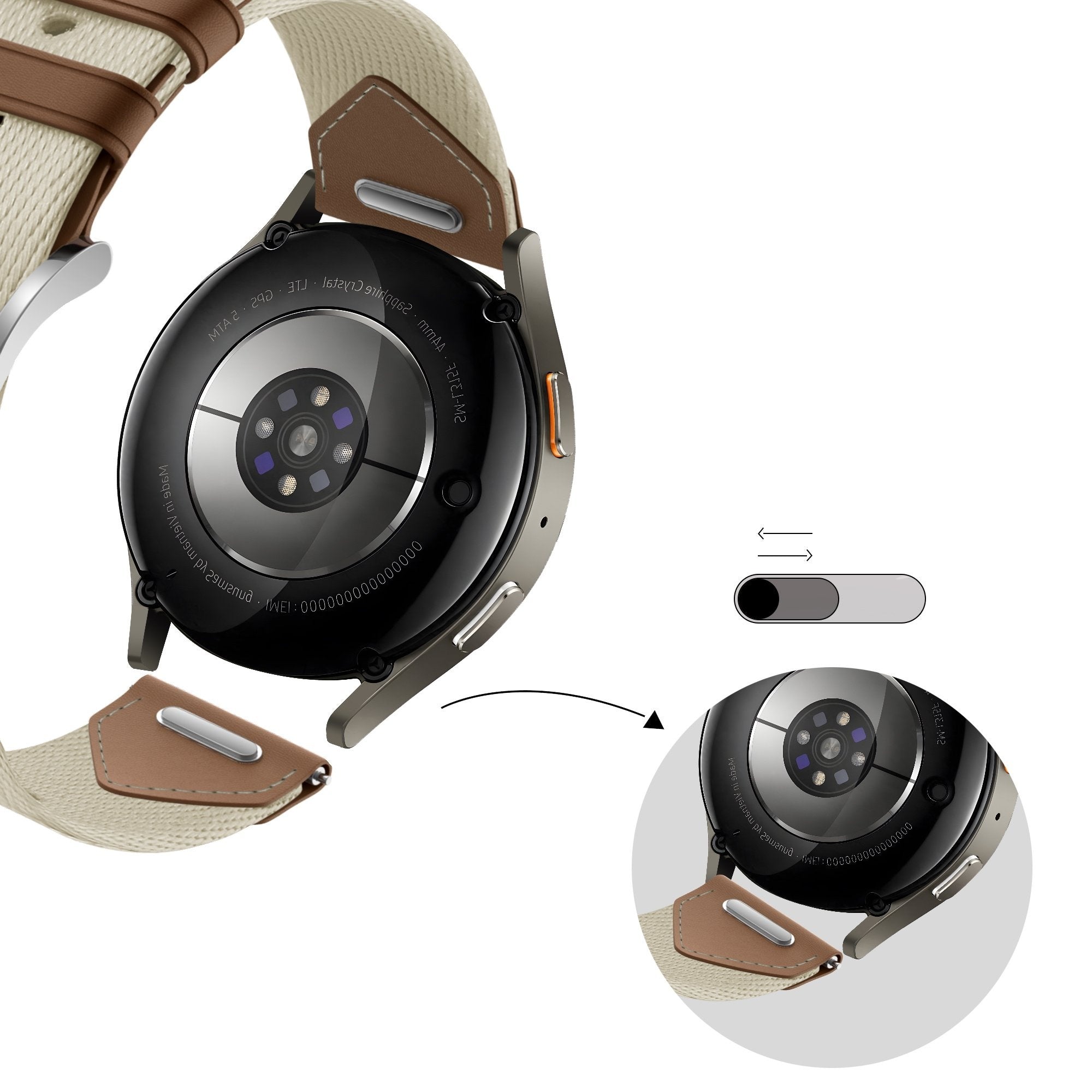 Bandz Whitings Steel HR - 36mm Hybrid Lederarmband 'Easy Fit' (Beige/Braun)