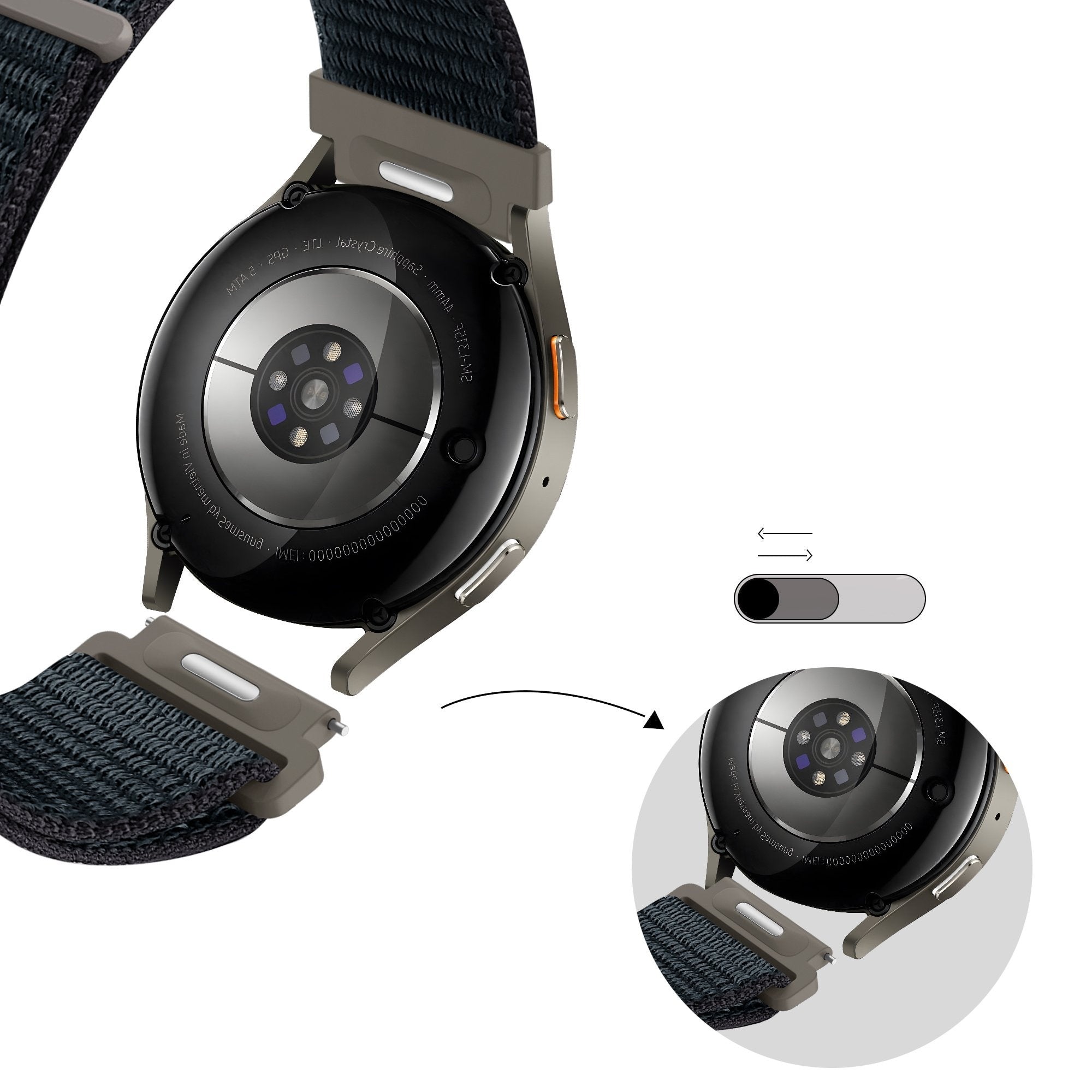 Bandz Whitings ScanWatch Nova Nylonarmband 'Easy Fit' (Grau/Blau)