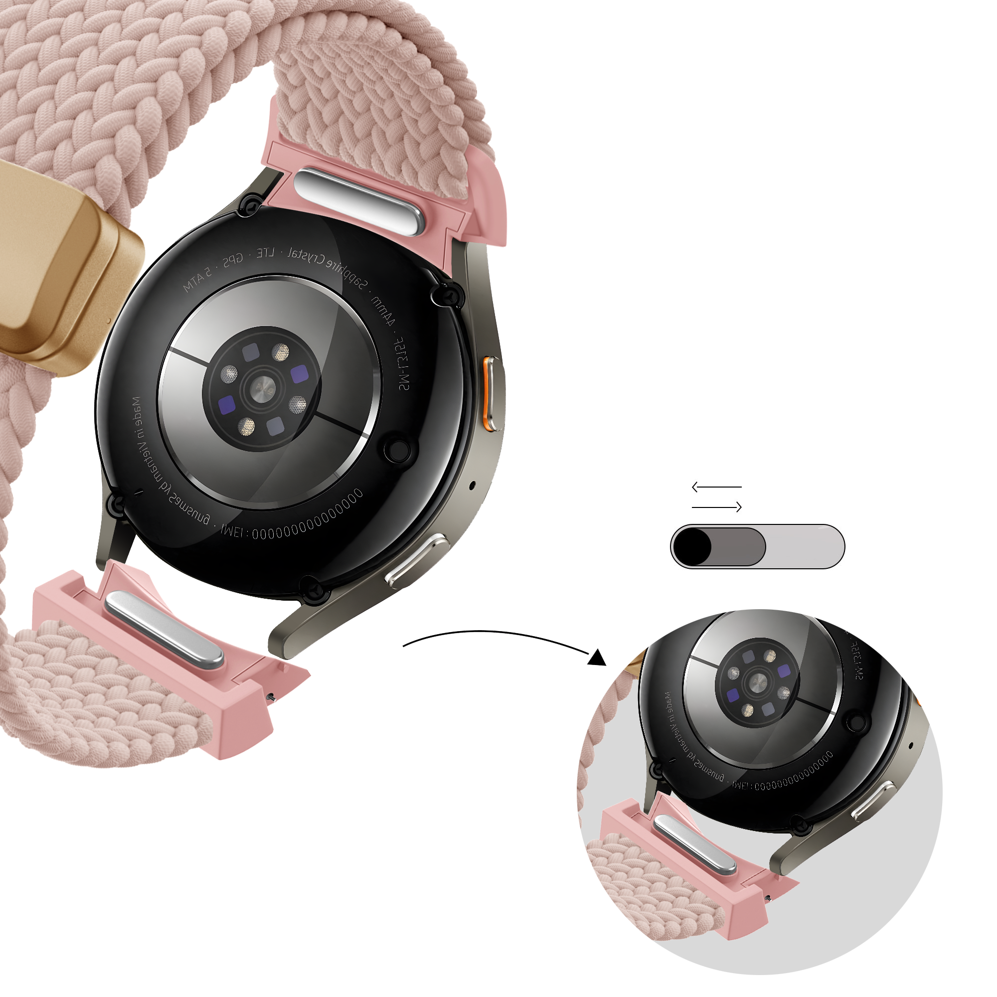 Bandz Samsung Galaxy Watch 6 Classic - 47mm Geflochtenes Armband 'Easy Fit' (Rosa)