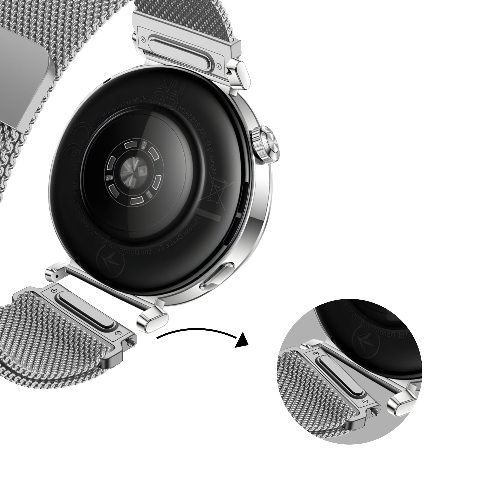 Bandz Withings Steel HR - 36mm Milanese Strap 'Easy fit' (Silver)