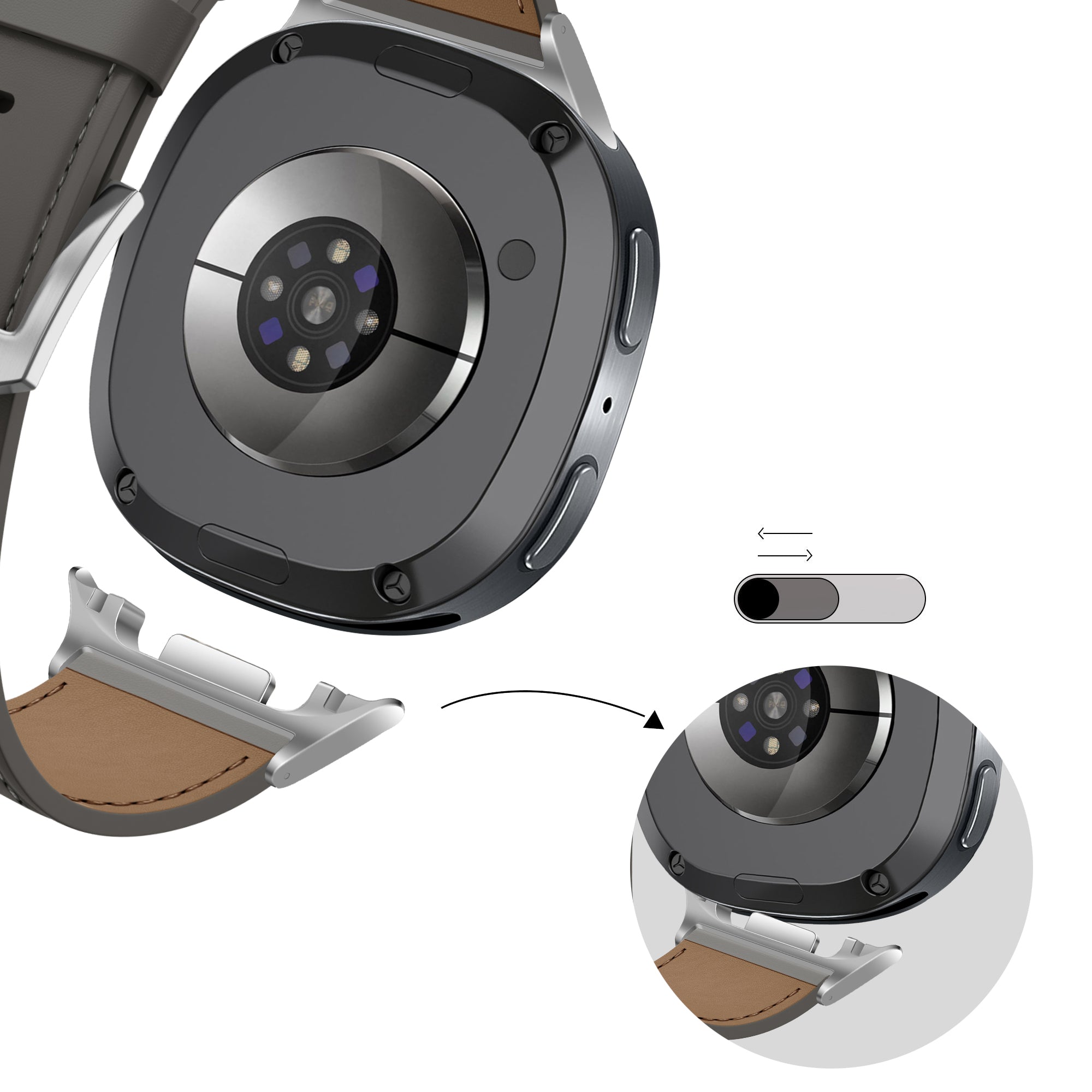 Bandz Samsung Galaxy Watch 8 - 40mm Lederarmband 'Classic' (Dunkel Grau)