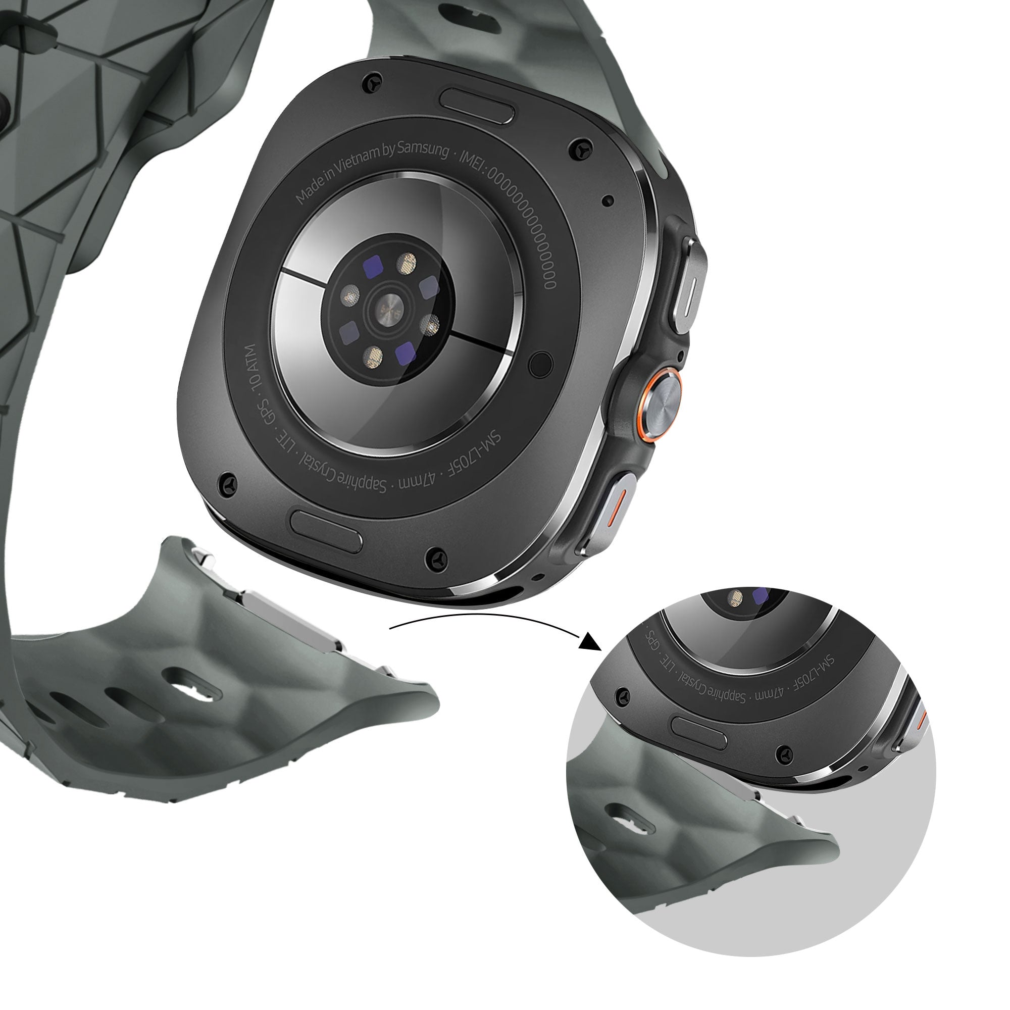 Bandz Samsung Galaxy Watch Ultra Silikonarmband 'Hexagons' (Dunkelgrau)