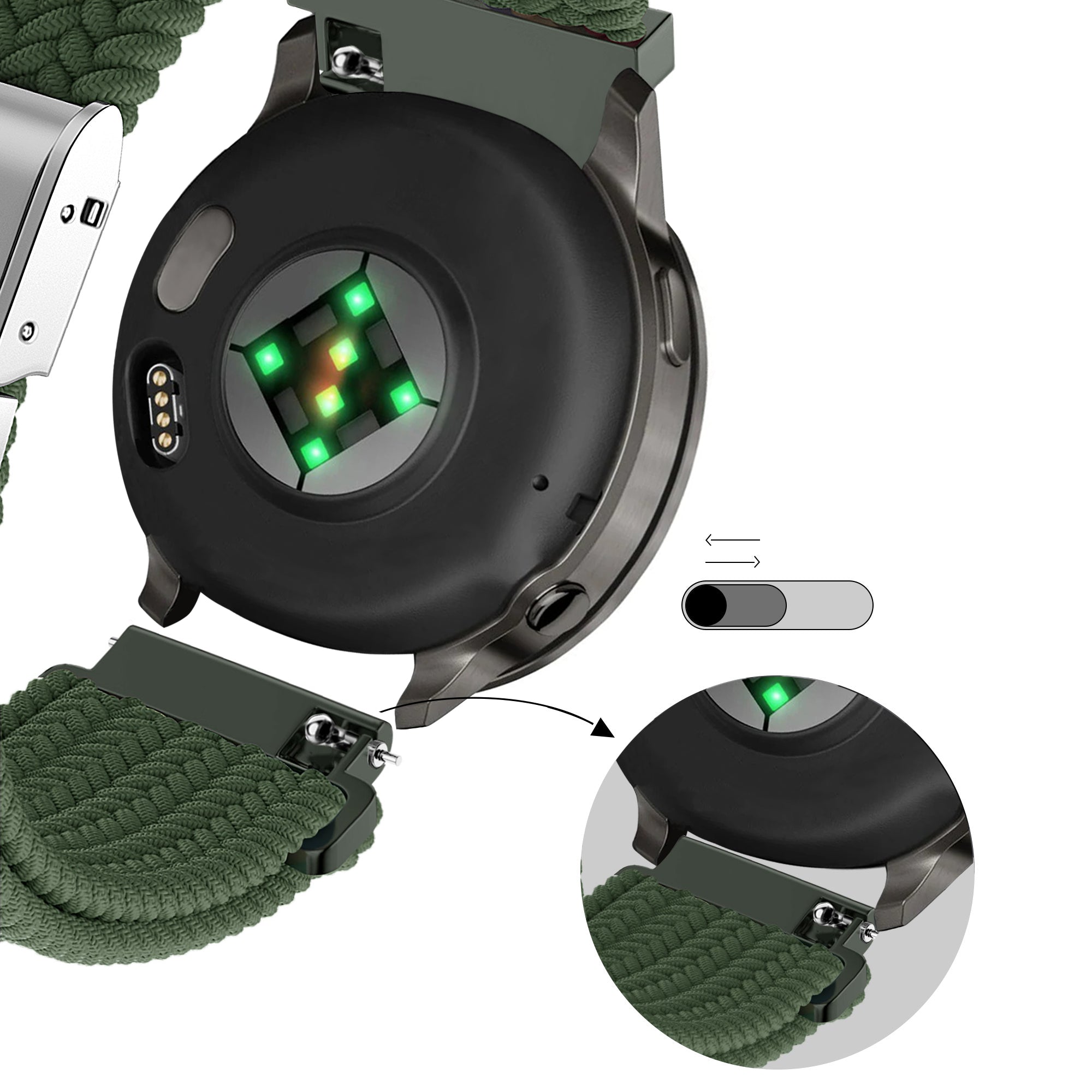 Bandz Garmin Forerunner 170 Gewebtes Nylonarmband (Olivgrün)