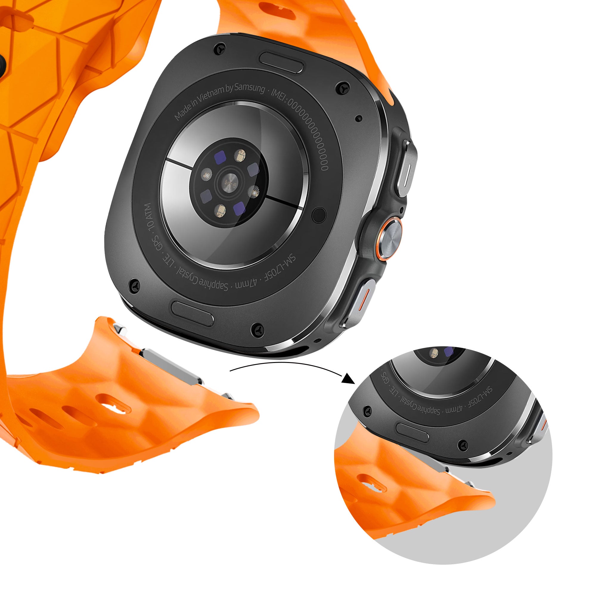 Bandz Samsung Galaxy Watch Ultra Silikonarmband 'Hexagons' (Orange)