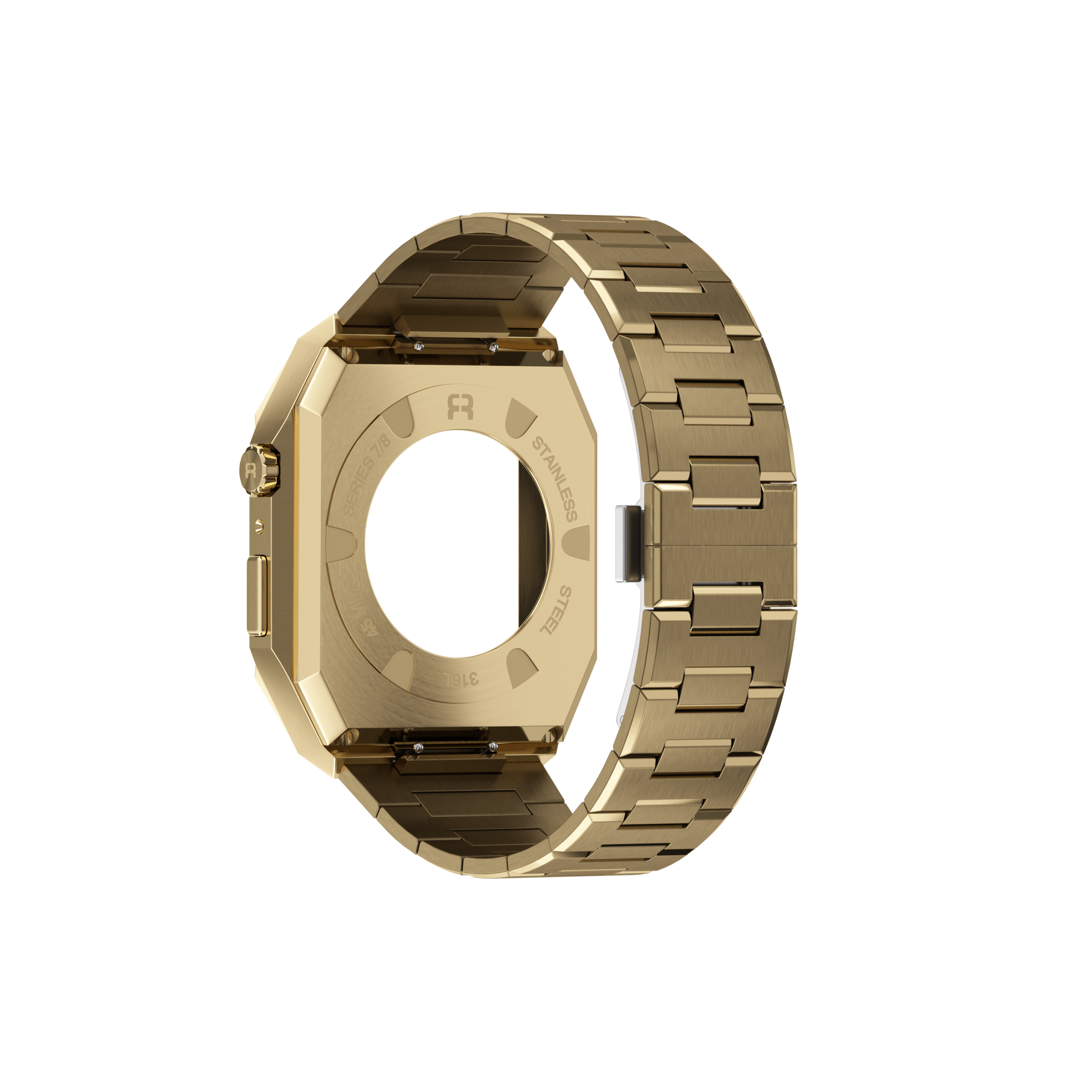 Reqior Apple Watch 45mm Case with Steel Strap 'Nautilus' (Gold)