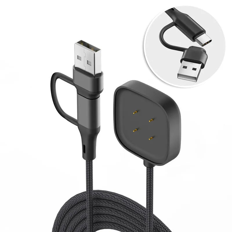USB-A & C 2in1 Braided Fitbit Versa 4 oplader