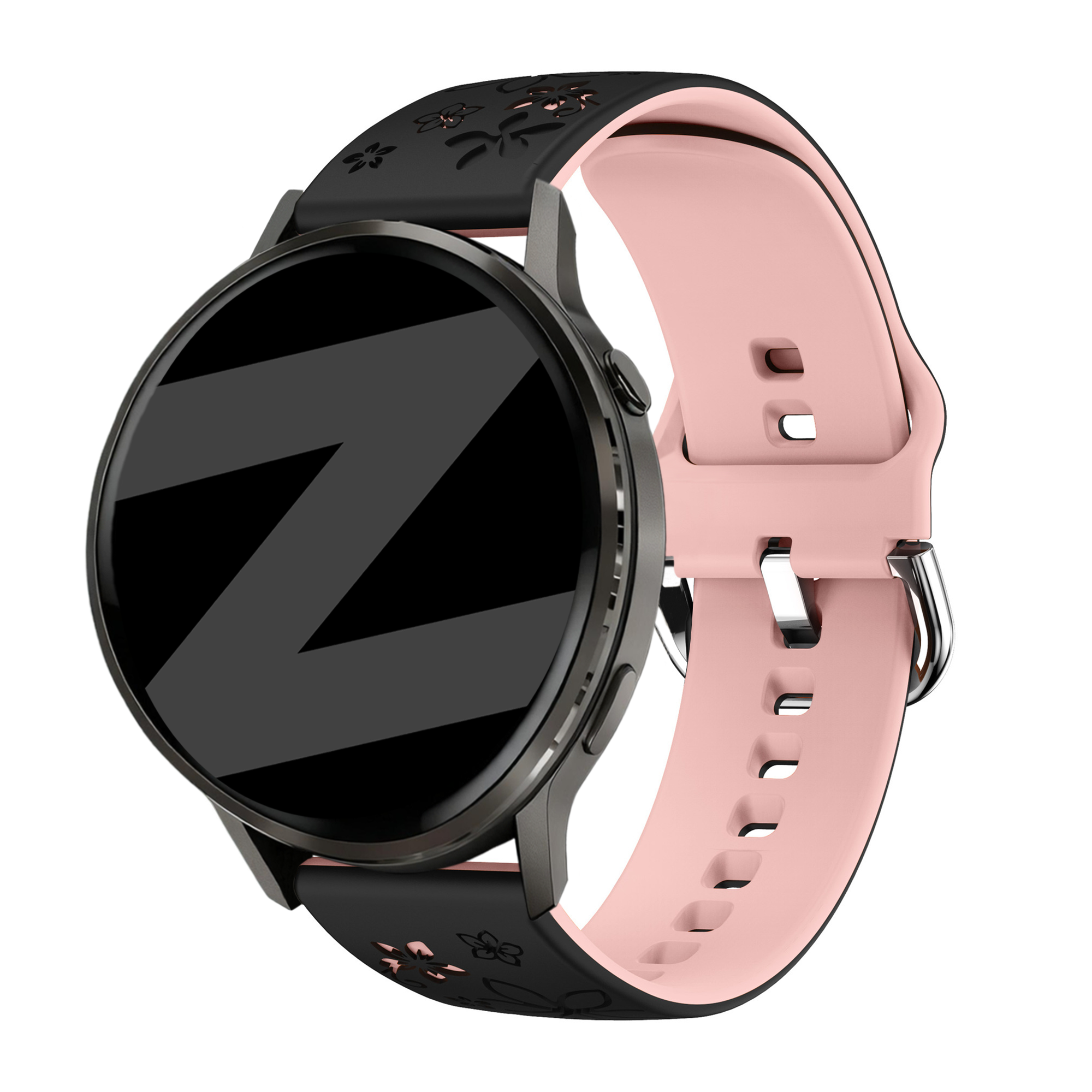 Bandz Garmin Forerunner 645 Silicone Strap 'Flowers' (Black/Light Pink)