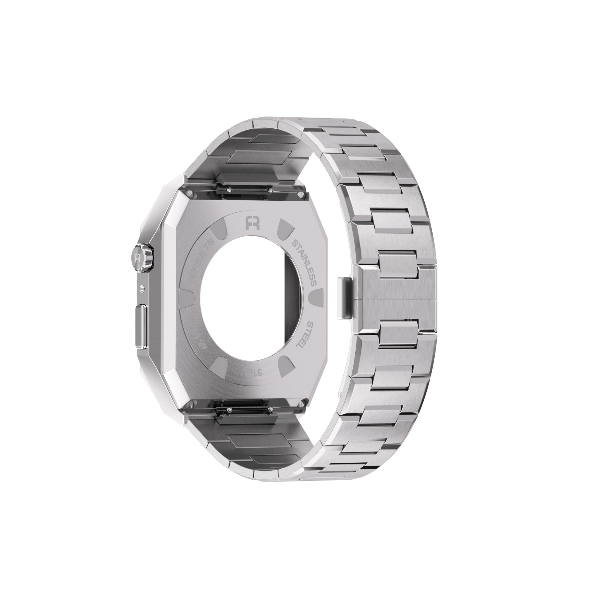 Reqior Apple Watch 45mm Hülle mit integriertem Stahlarmband 'Nautilus' (Silber)