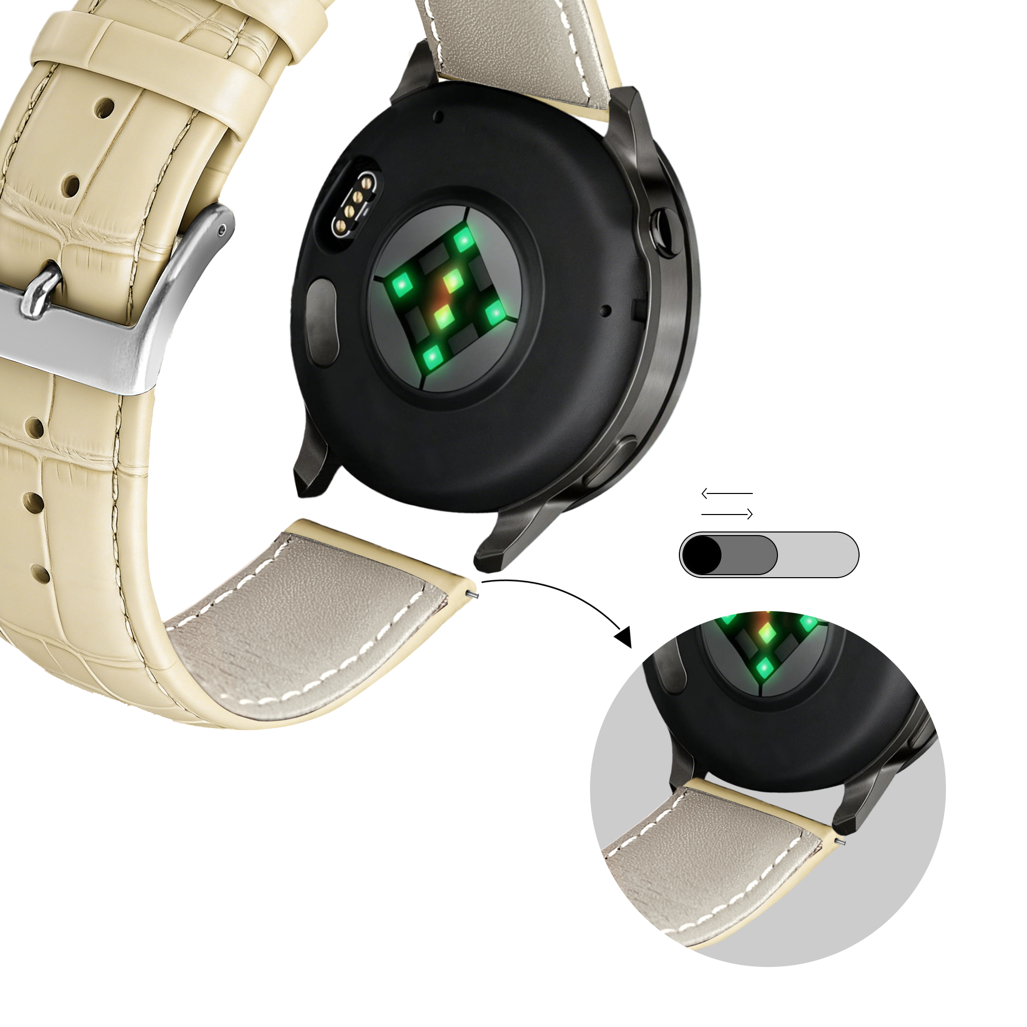 Bandz Garmin Bounce 2 Leather Strap Crocodile Grain (Beige)