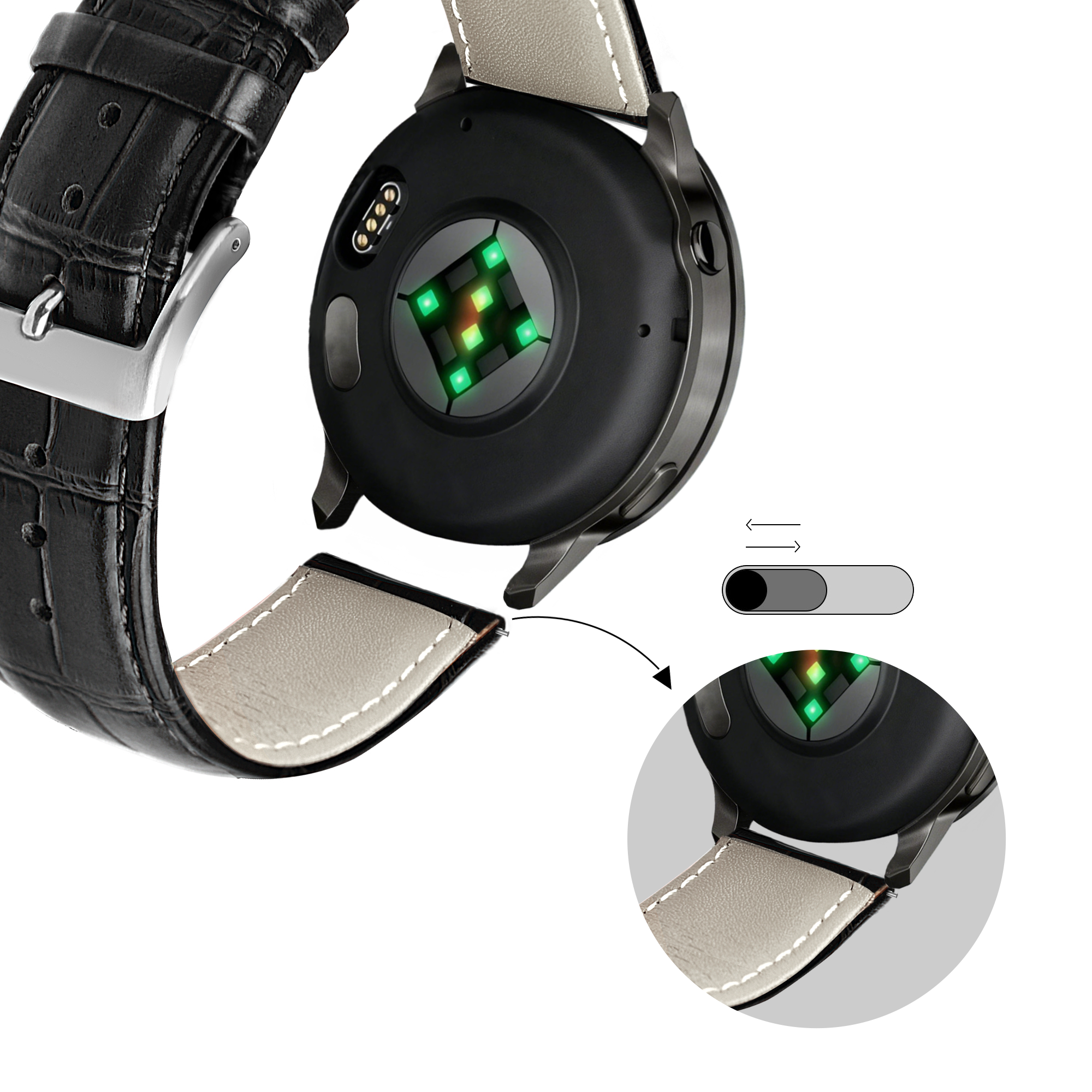 Bandz Garmin Bounce 2 Leather Strap Crocodile Grain (Black)