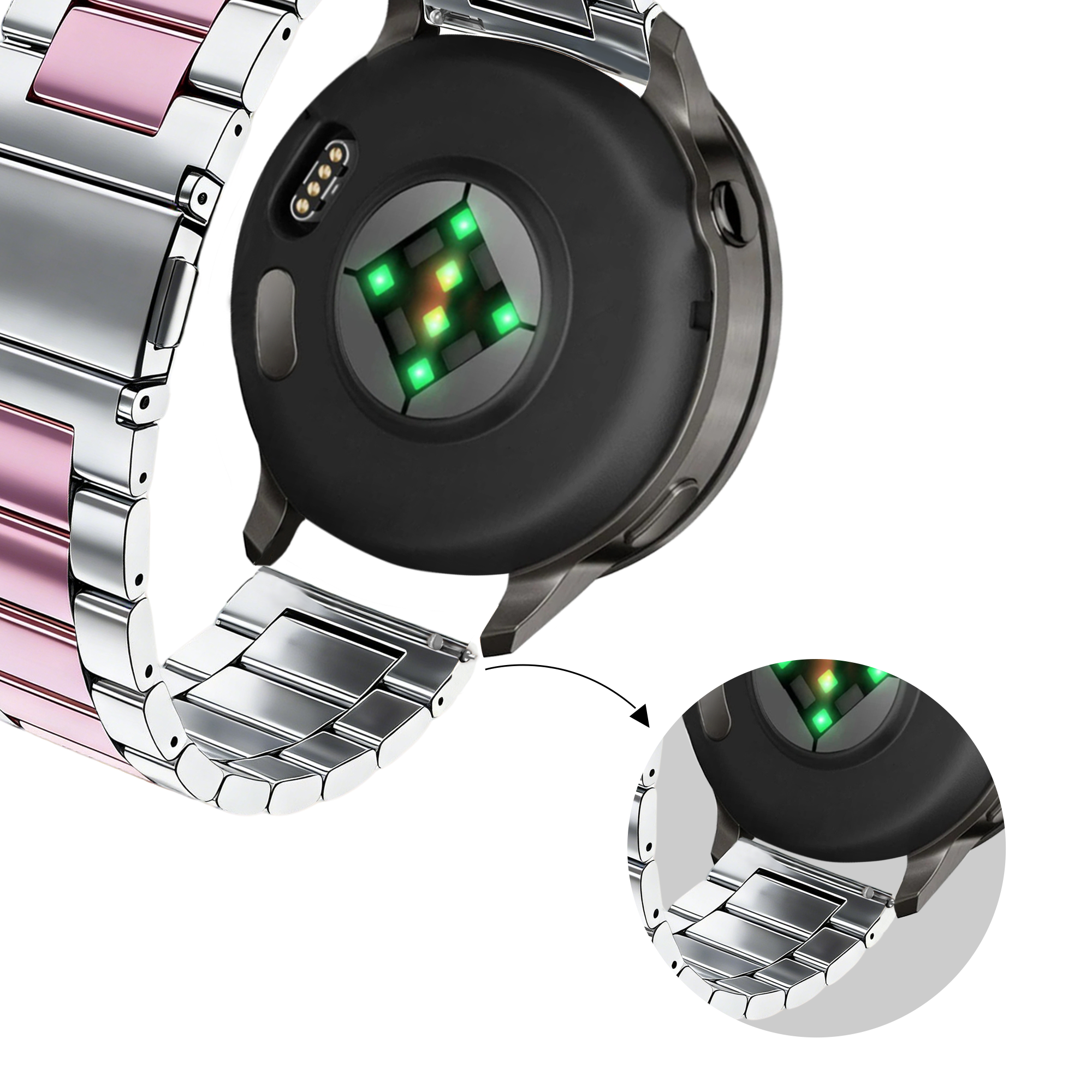 Bandz Garmin Bounce 2 Steel Strap 'Classic' (Silver/Pink)