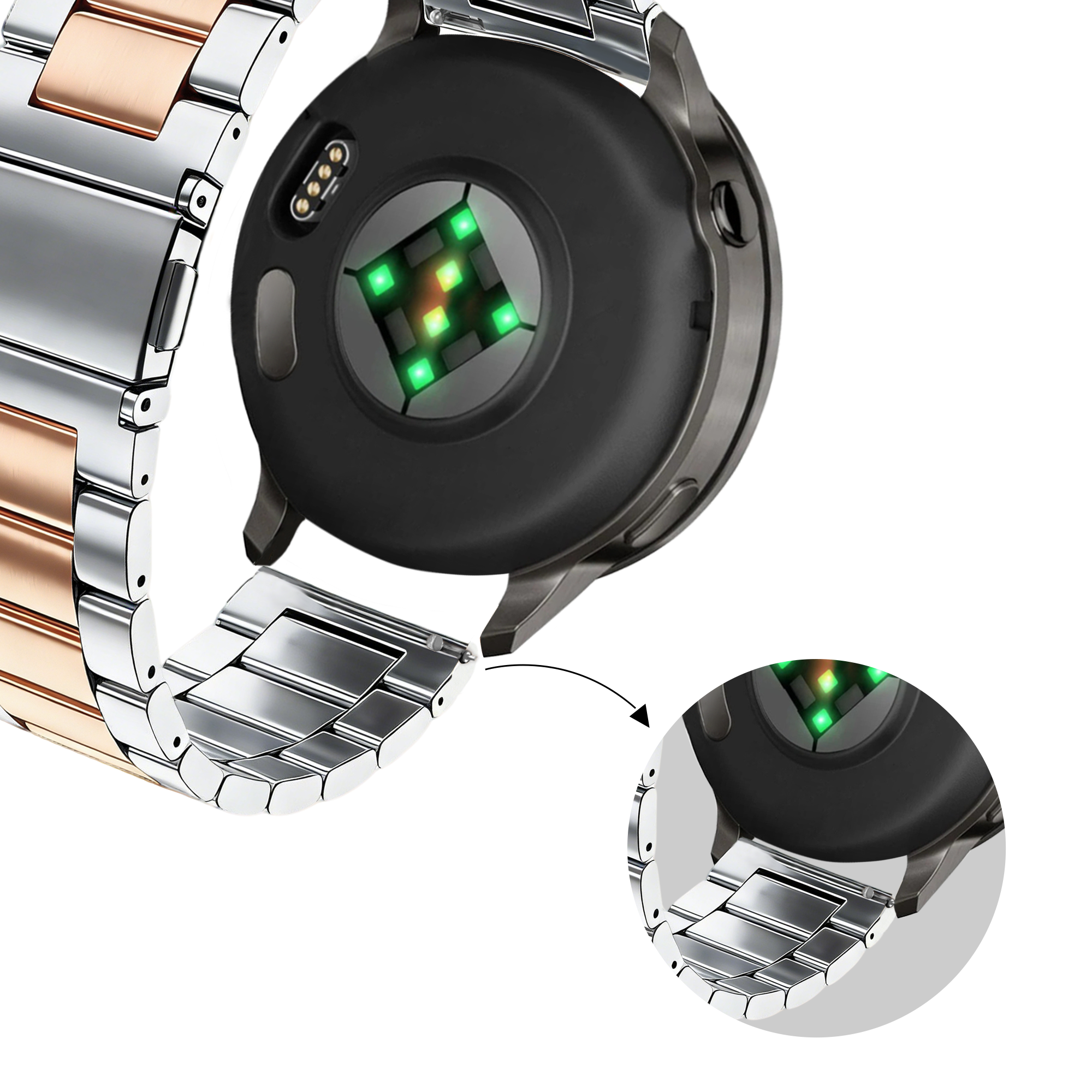 Bandz Garmin Bounce 2 Steel Strap 'Classic' (Silver/Rose Gold)