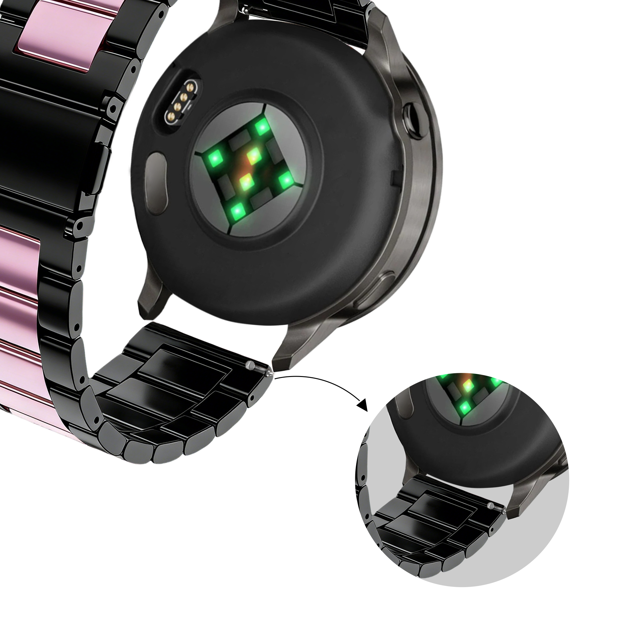 Bandz Garmin Forerunner 265s Steel Strap 'Classic' (Black/Pink)