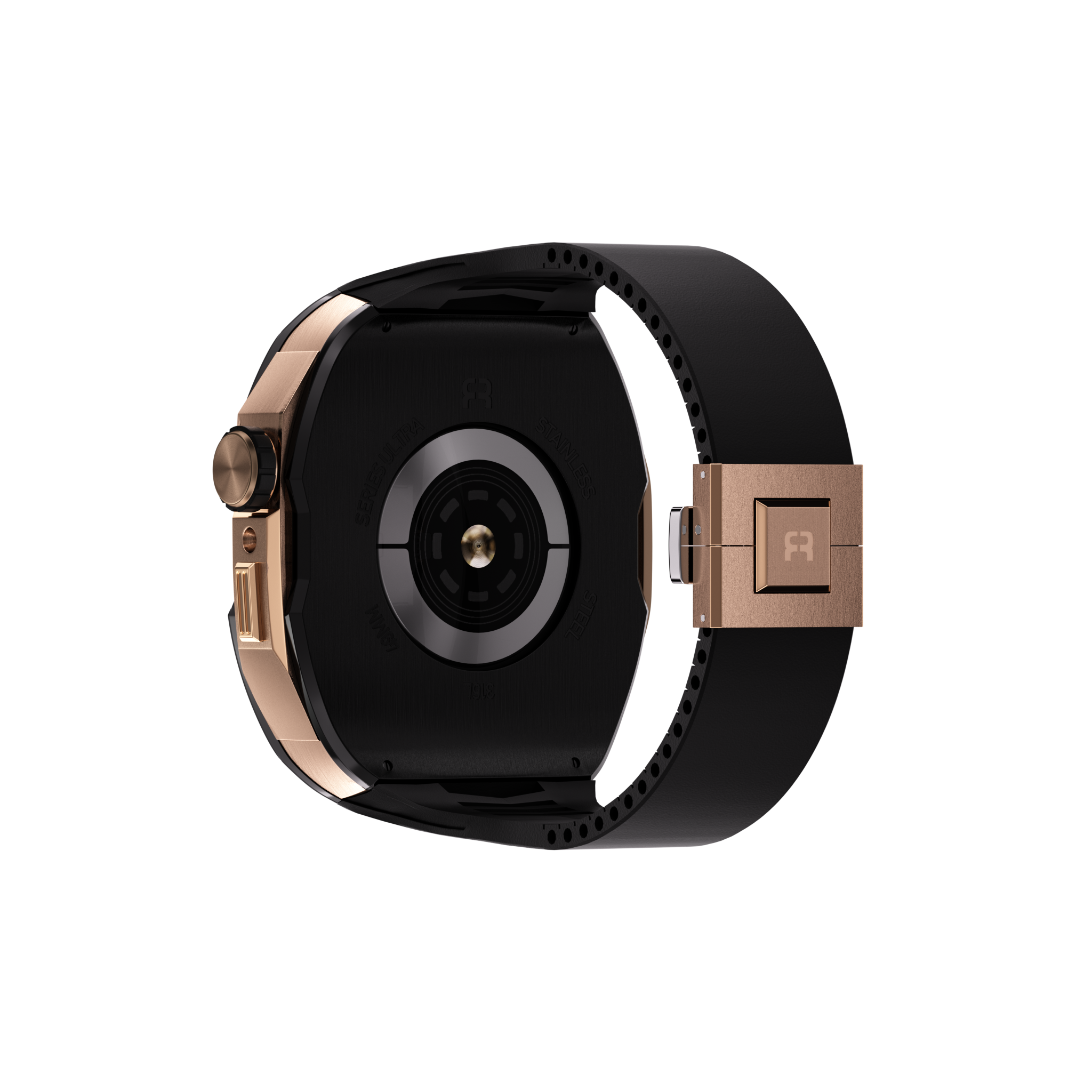 Reqior Apple Watch 45mm Case with Rubber Strap (Black/Rose Gold)