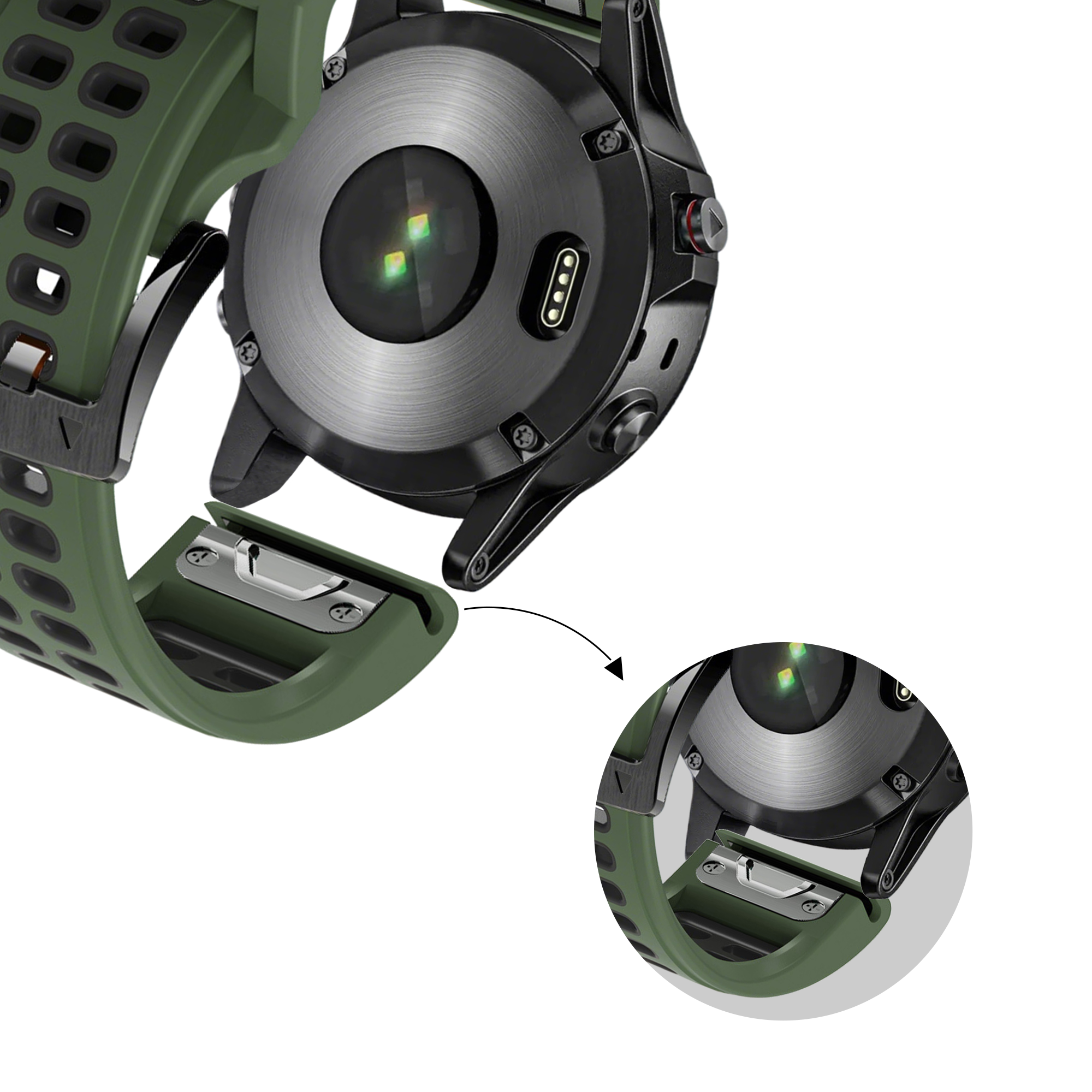 Bandz Garmin D2 Mach 2 - 51mm Buckled Dual Sport Strap (Green/Black)