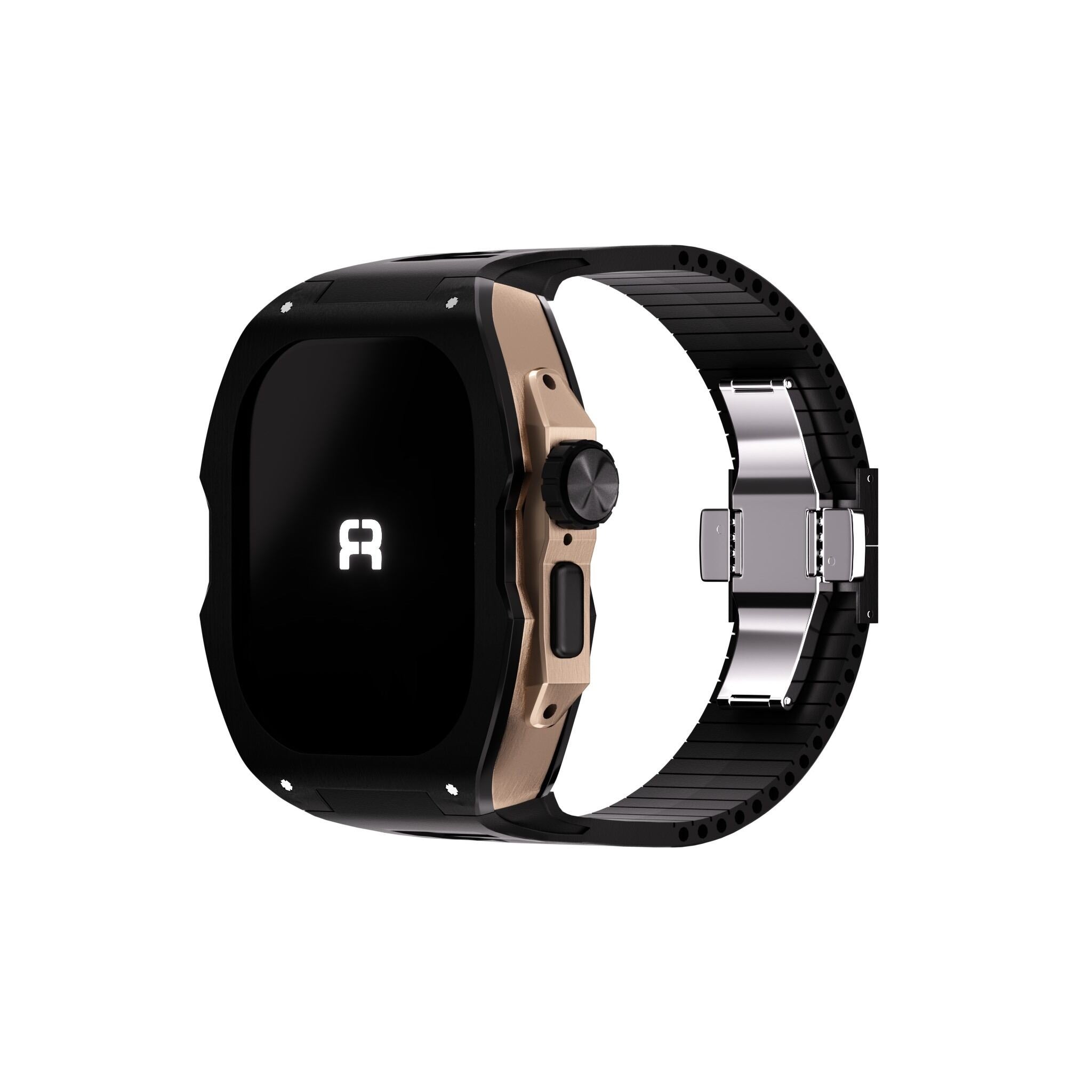 Reqior Apple Watch Ultra Case with Rubber Strap (Black/Rose Gold)