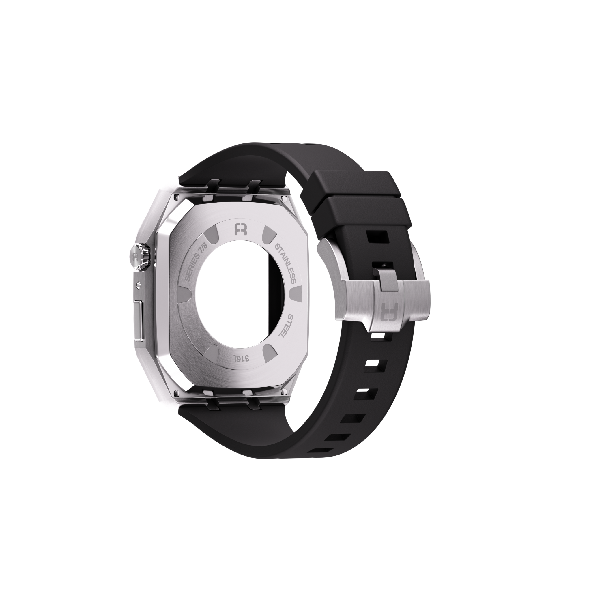 Reqior Apple Watch 45mm Metal Case with Rubber Strap (Silver)