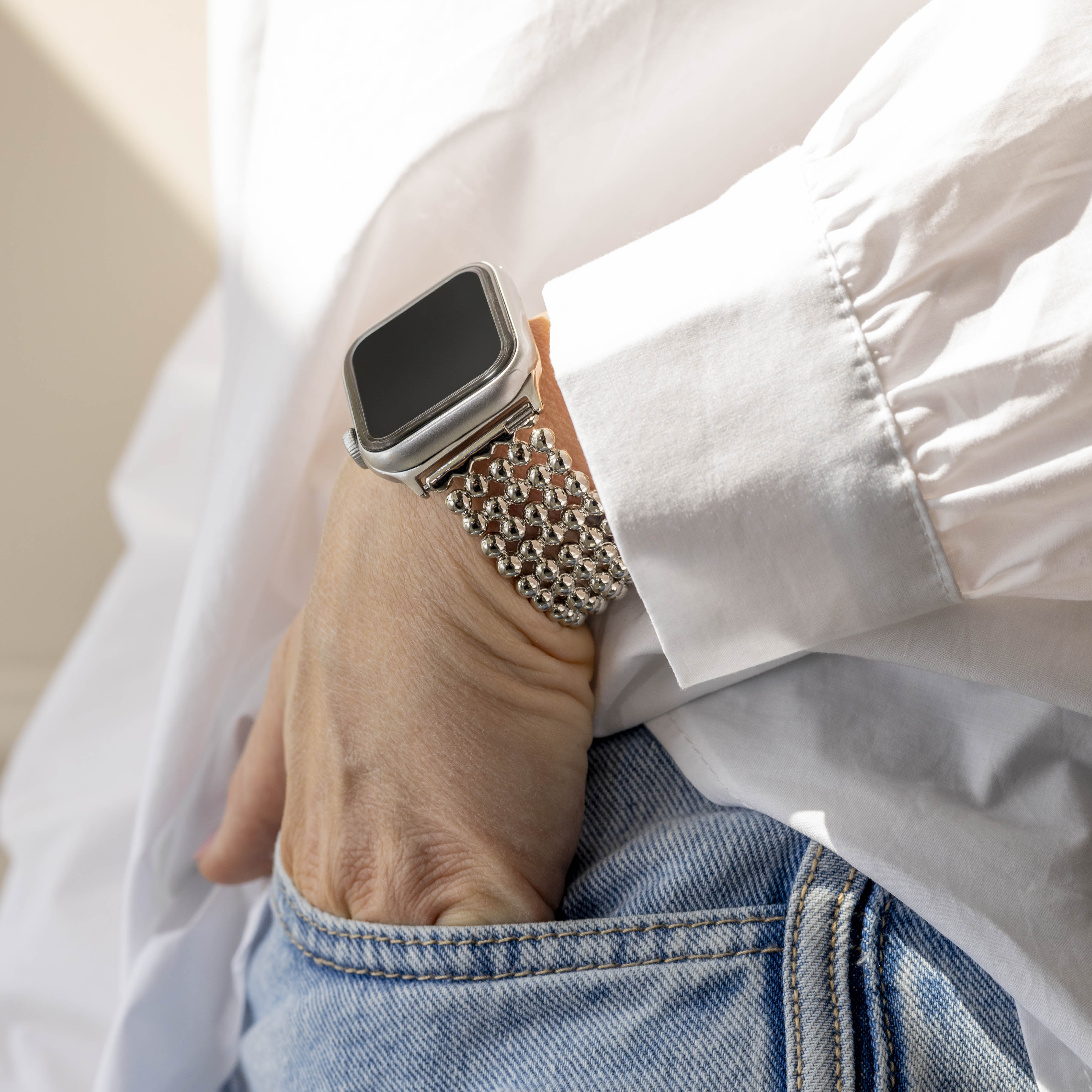 Apple Watch Ultra Beaded Steel Strap (Silver)