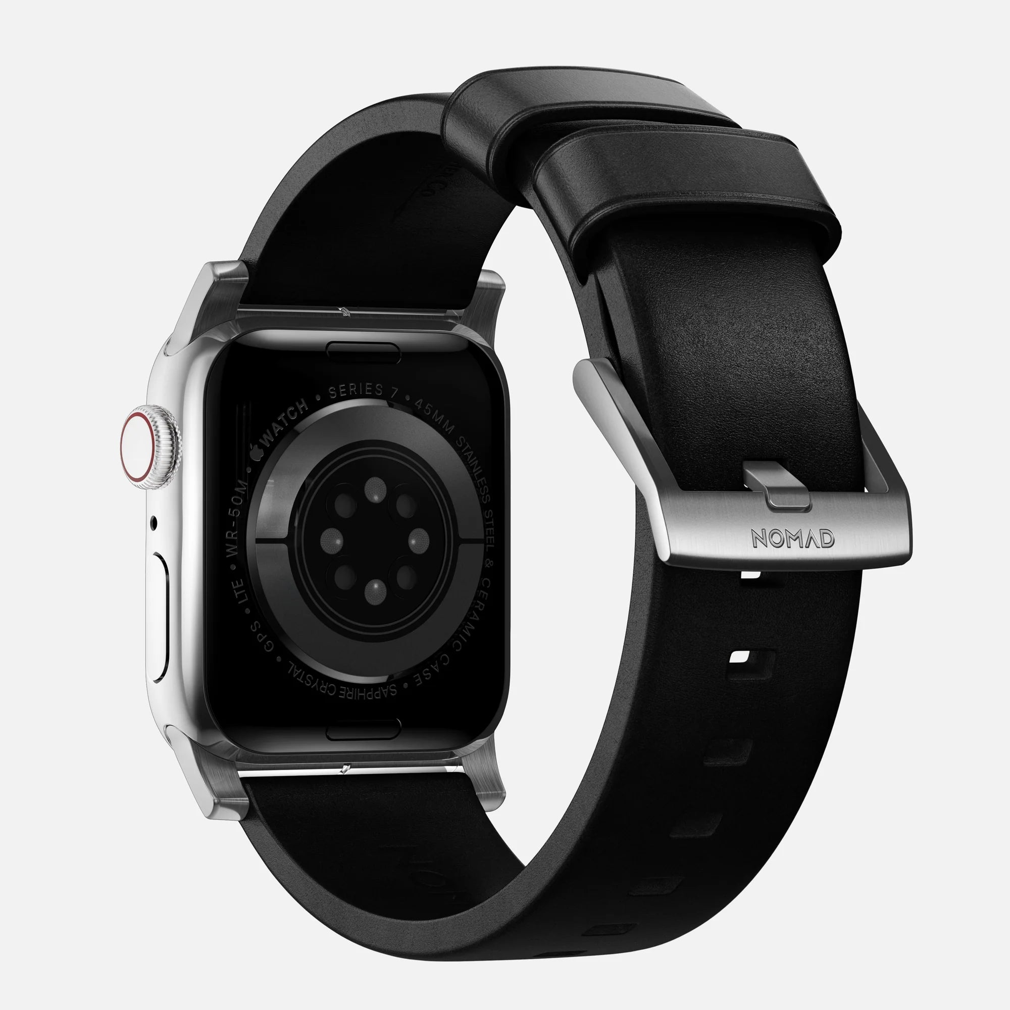 Nomad Modern Apple Watch Lederarmband (Schwarz/Silber)
