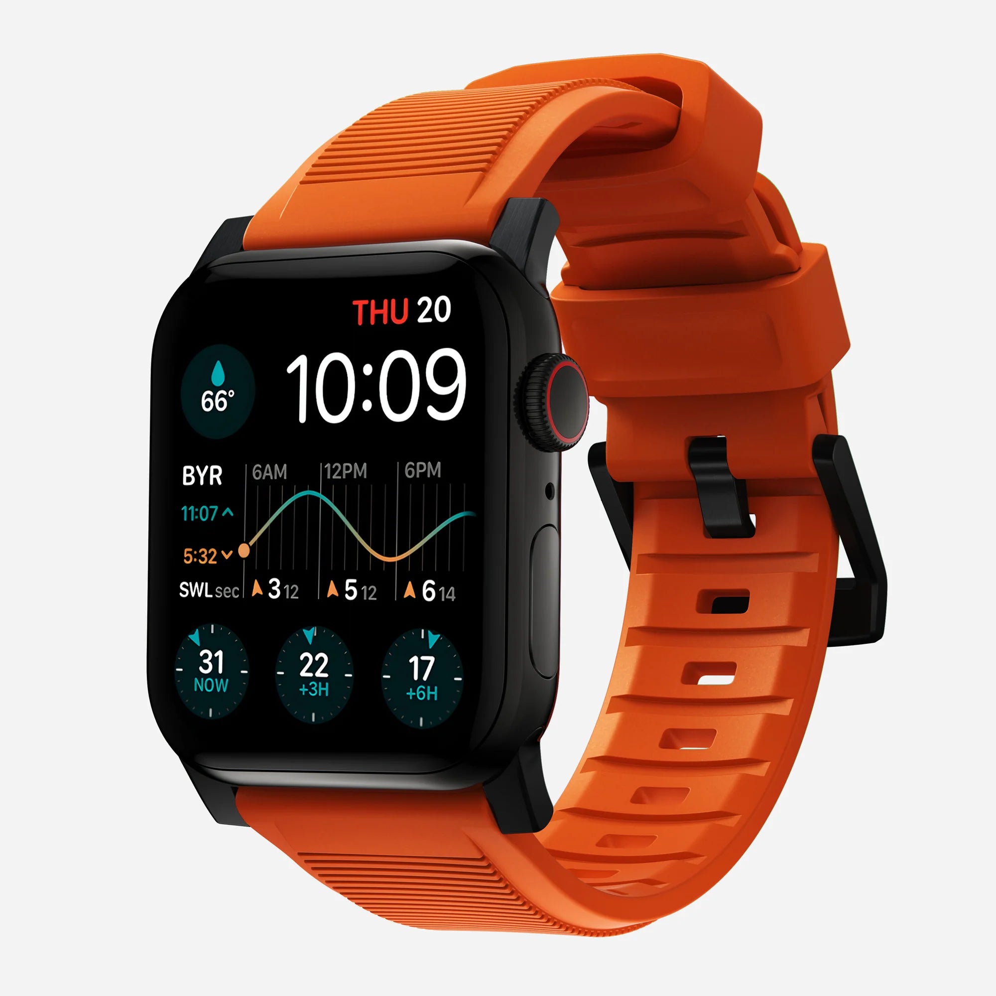 Nomad Rugged Apple Watch Silicone Strap (Black/Ultra Orange)