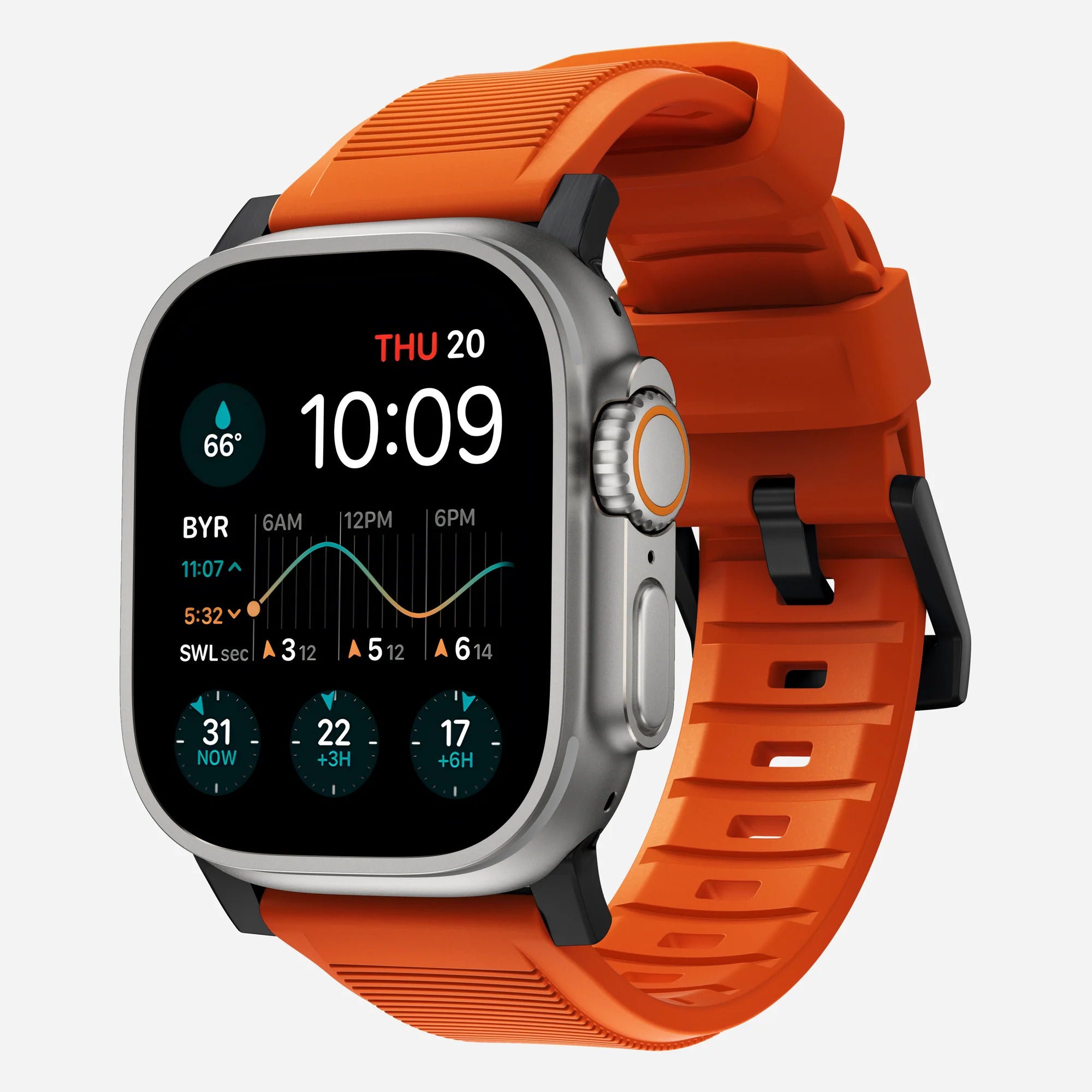 Nomad Rugged Apple Watch Silikonarmband (Schwarz/Ultra Orange)