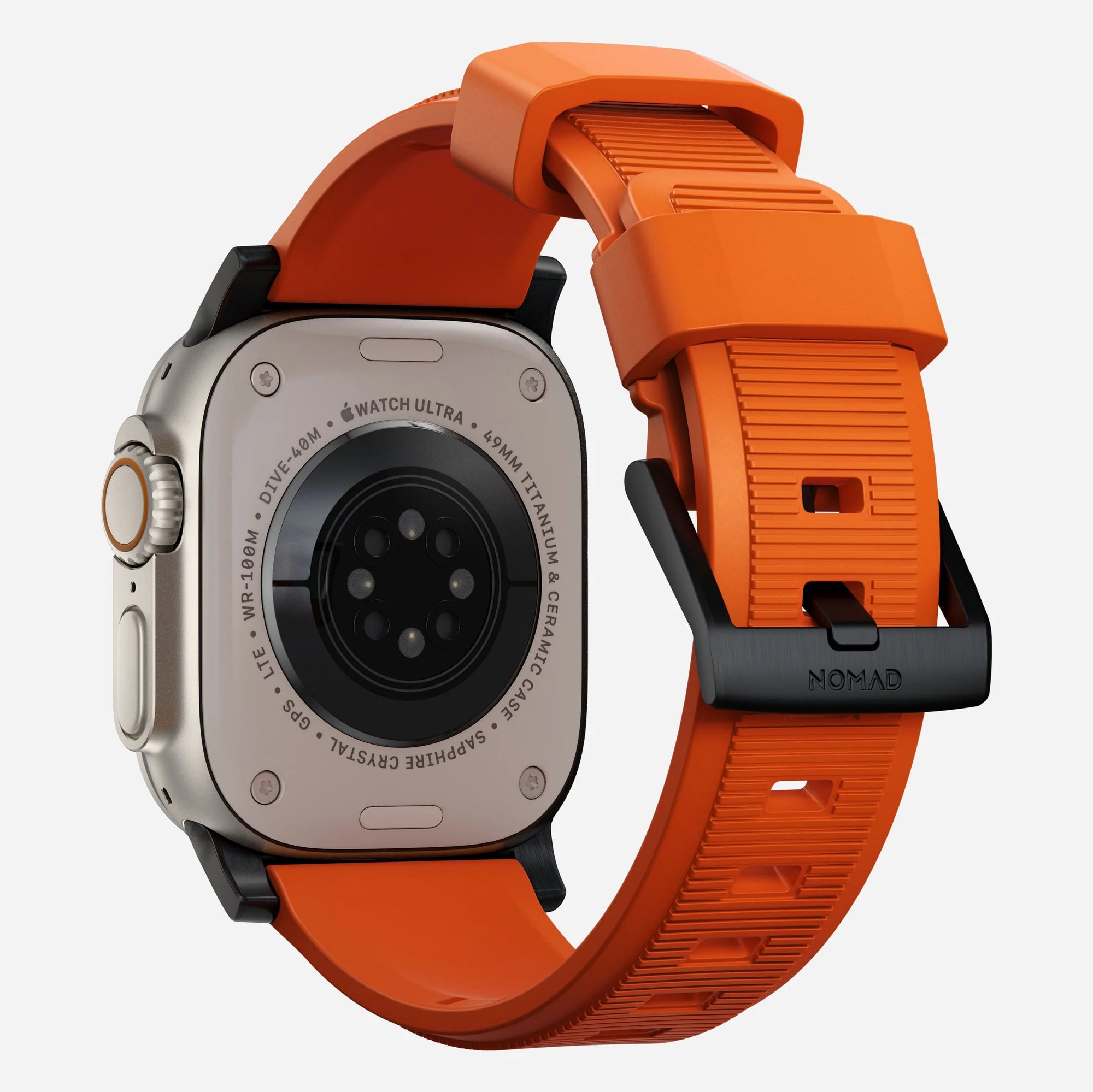 Nomad Rugged Apple Watch Silikonarmband (Schwarz/Ultra Orange)