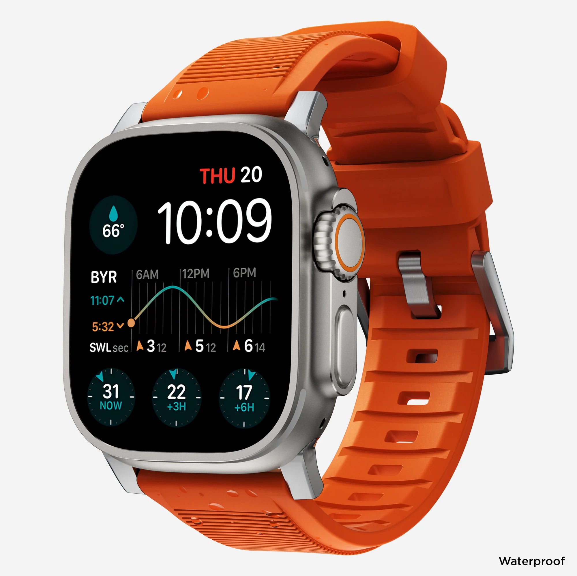 Nomad Rugged Apple Watch Silikonarmband Silber/Ultra Orange)
