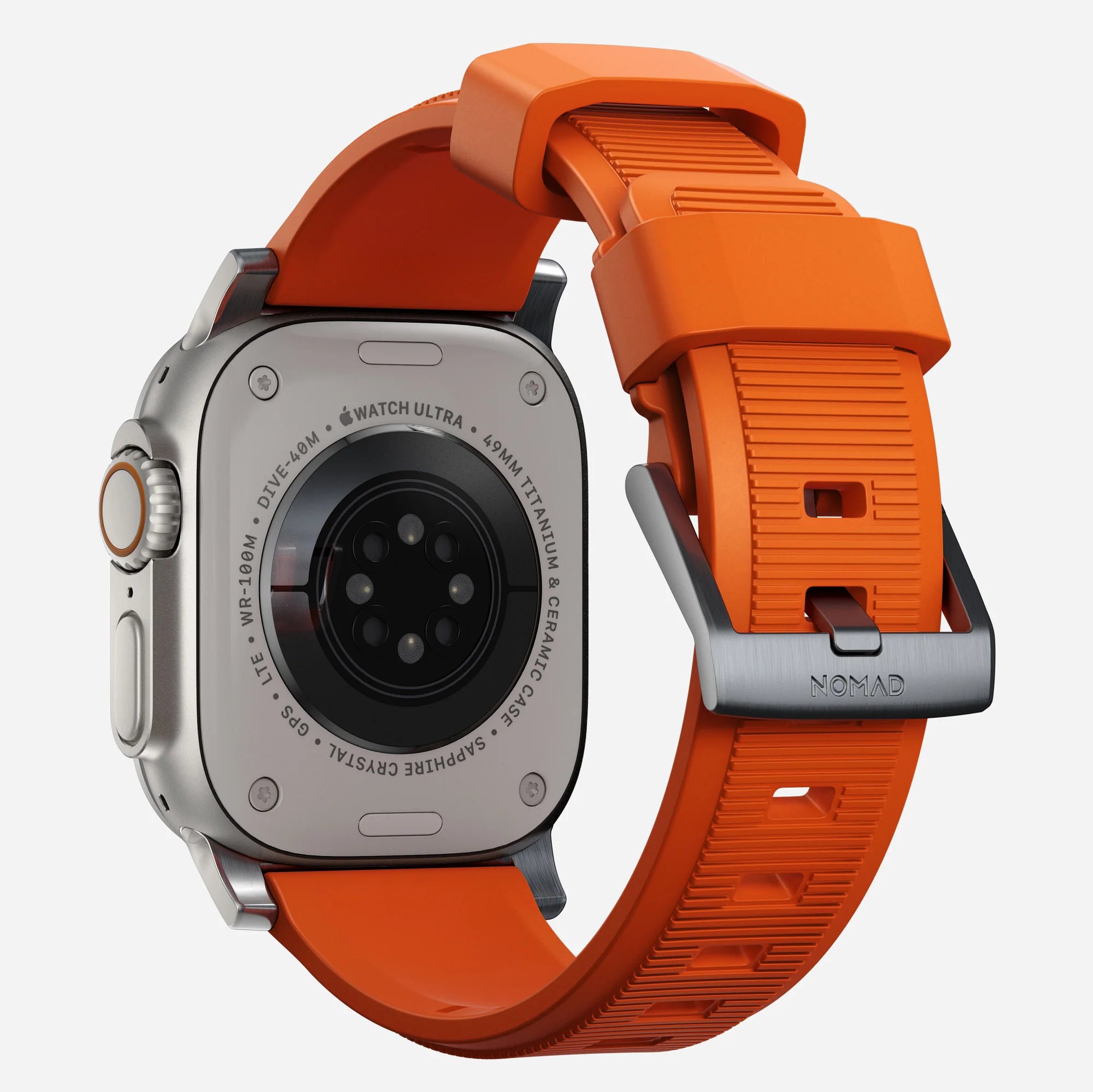 Nomad Rugged Apple Watch Silikonarmband Silber/Ultra Orange)