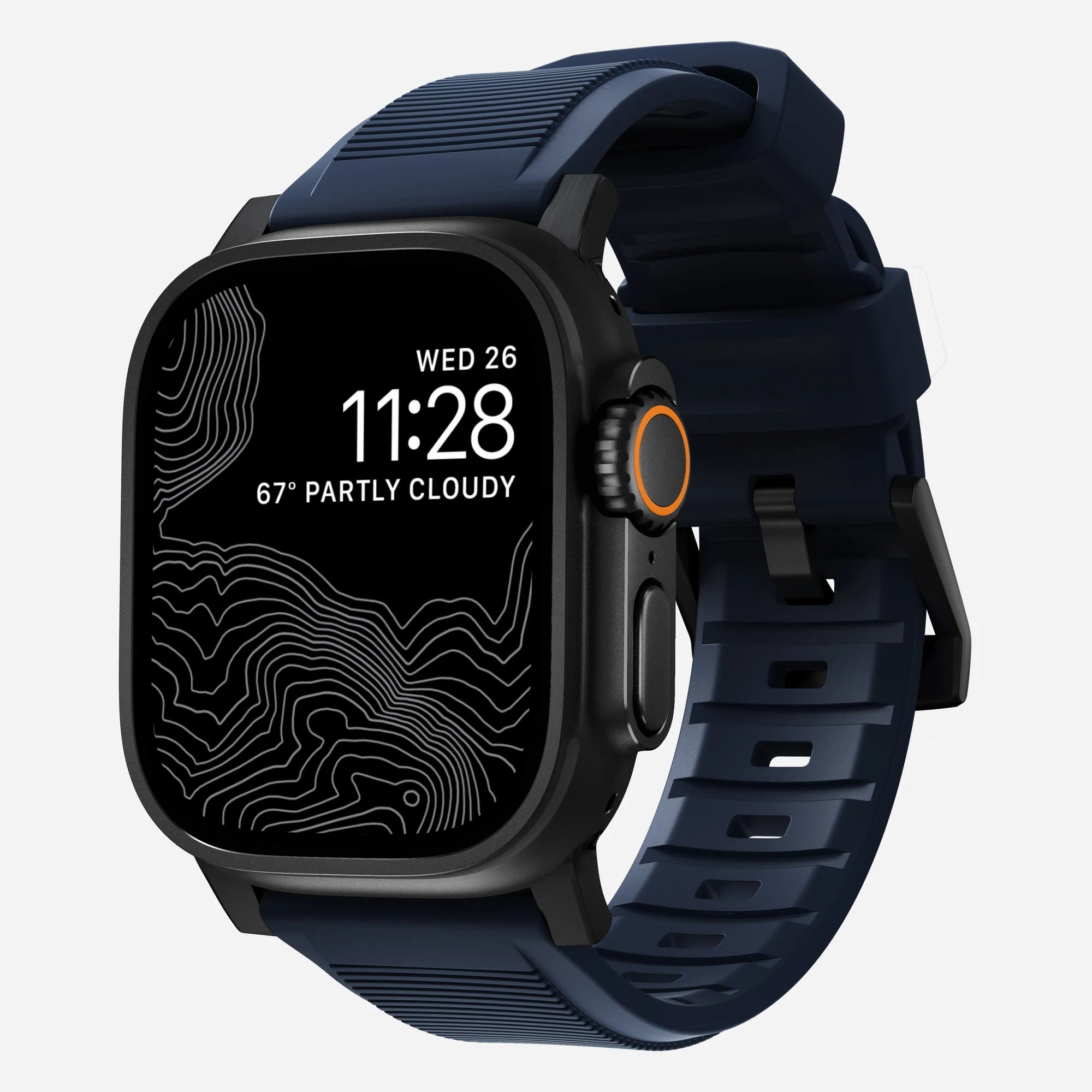 Nomad Rugged Apple Watch Silikonarmband (Schwarz/Atlantic Blue)