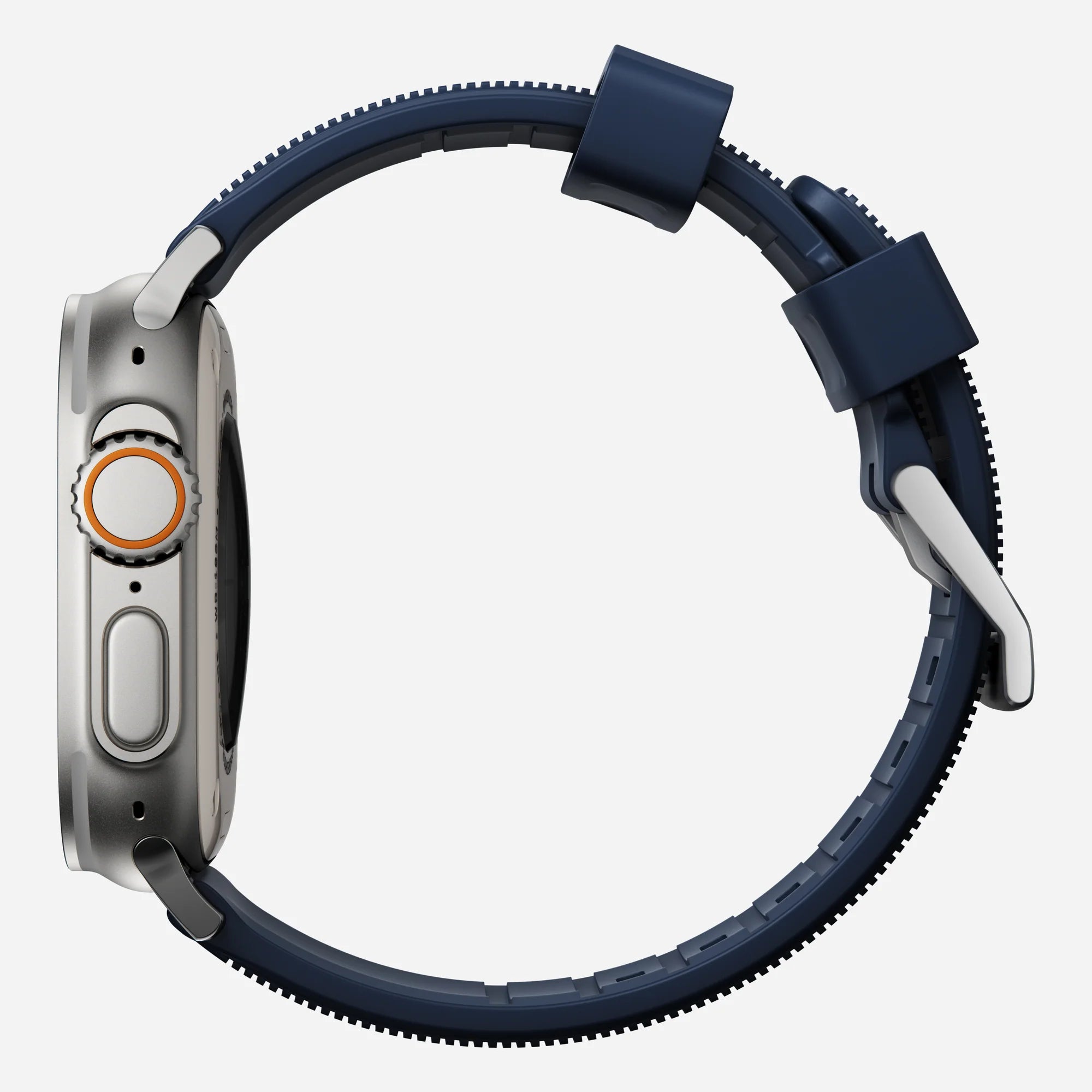 Nomad Rugged Apple Watch Silikonarmband Silber/Atlantic Blue)
