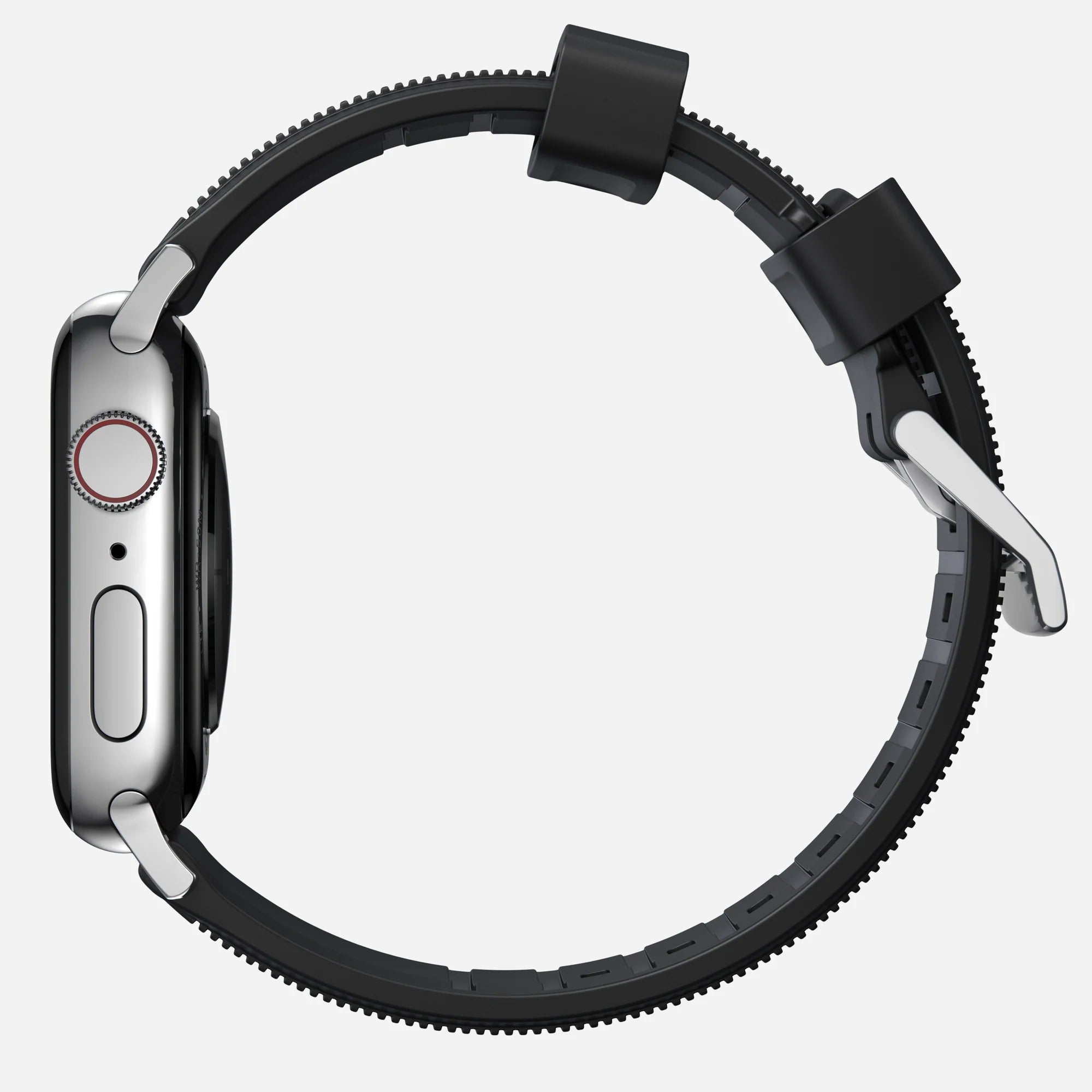 Nomad Rugged Apple Watch Silikonarmband (Schwarz/Silber)