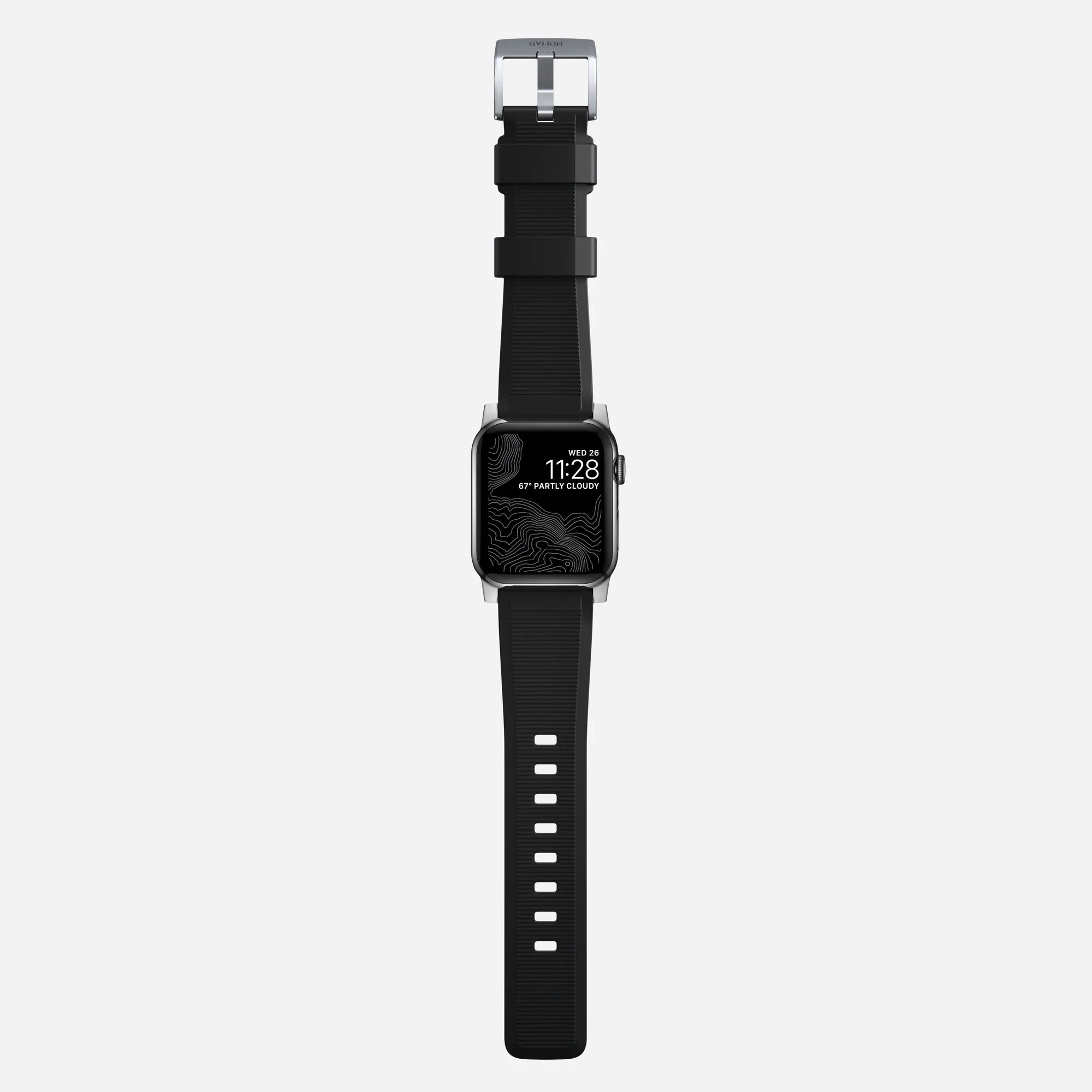 Nomad Rugged Apple Watch Silikonarmband (Schwarz/Silber)