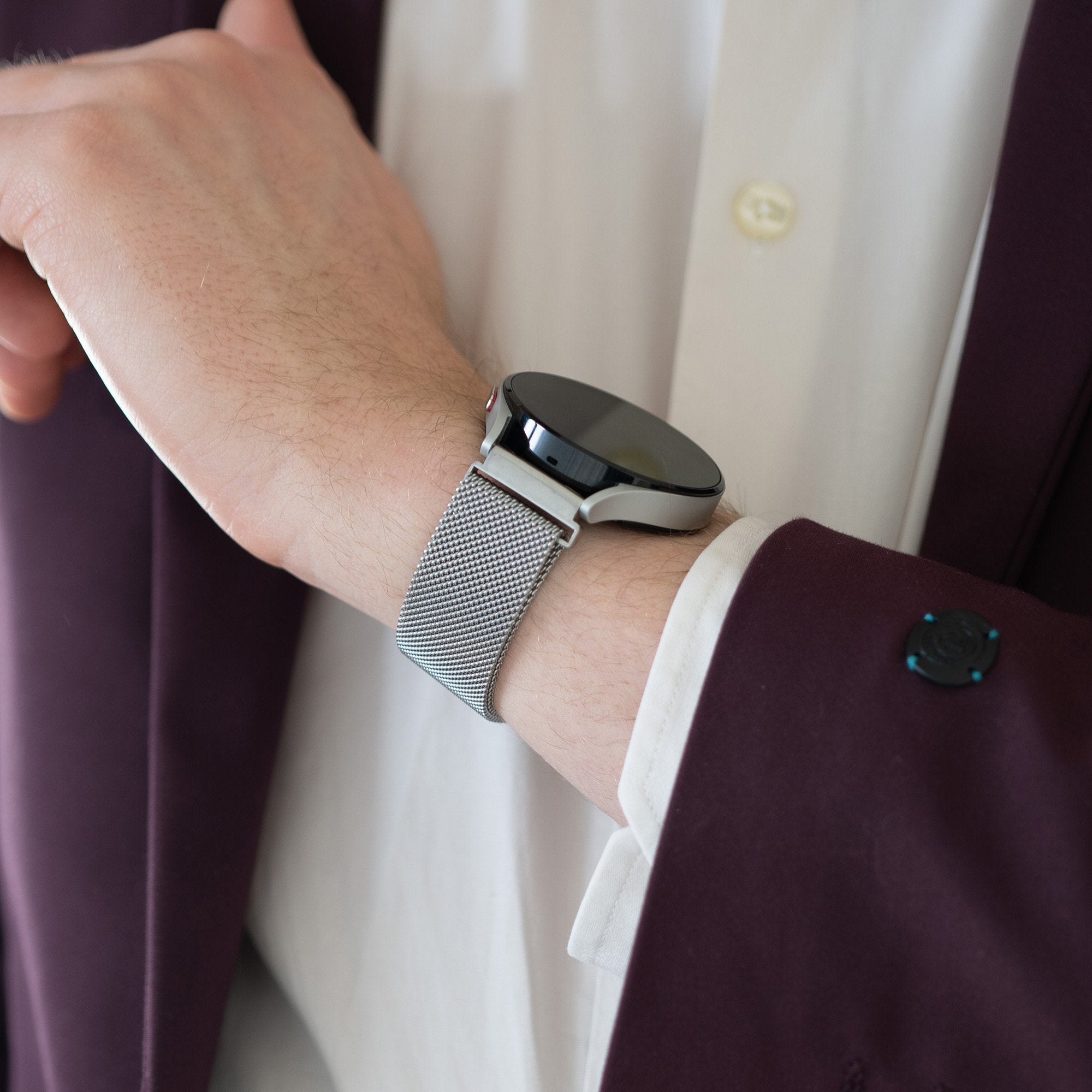 Bandz Garmin Forerunner 570 - 47mm Milanese Loop Armband (Silber)