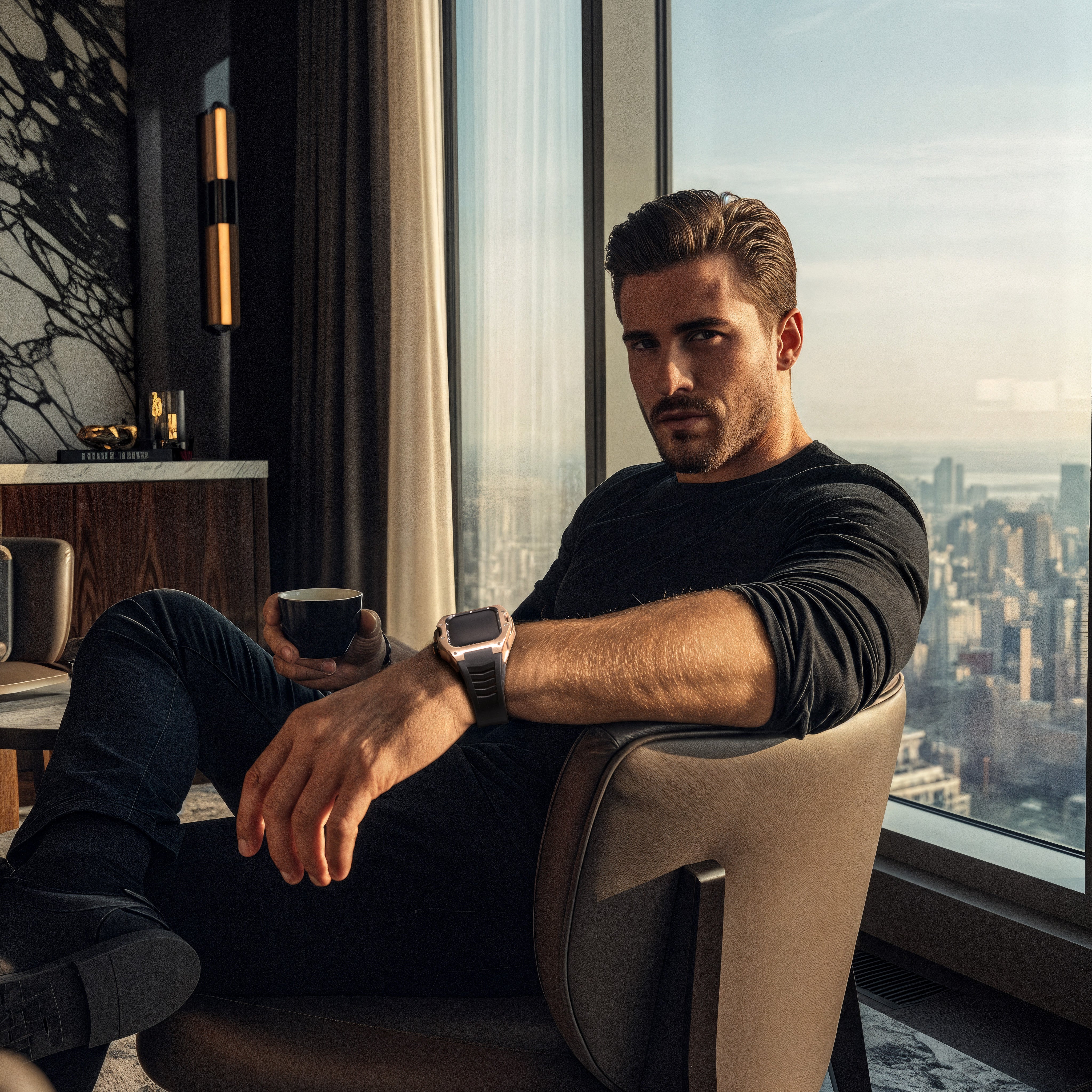 Reqior Apple Watch 45mm Case with Rubber Strap (Rose Gold)