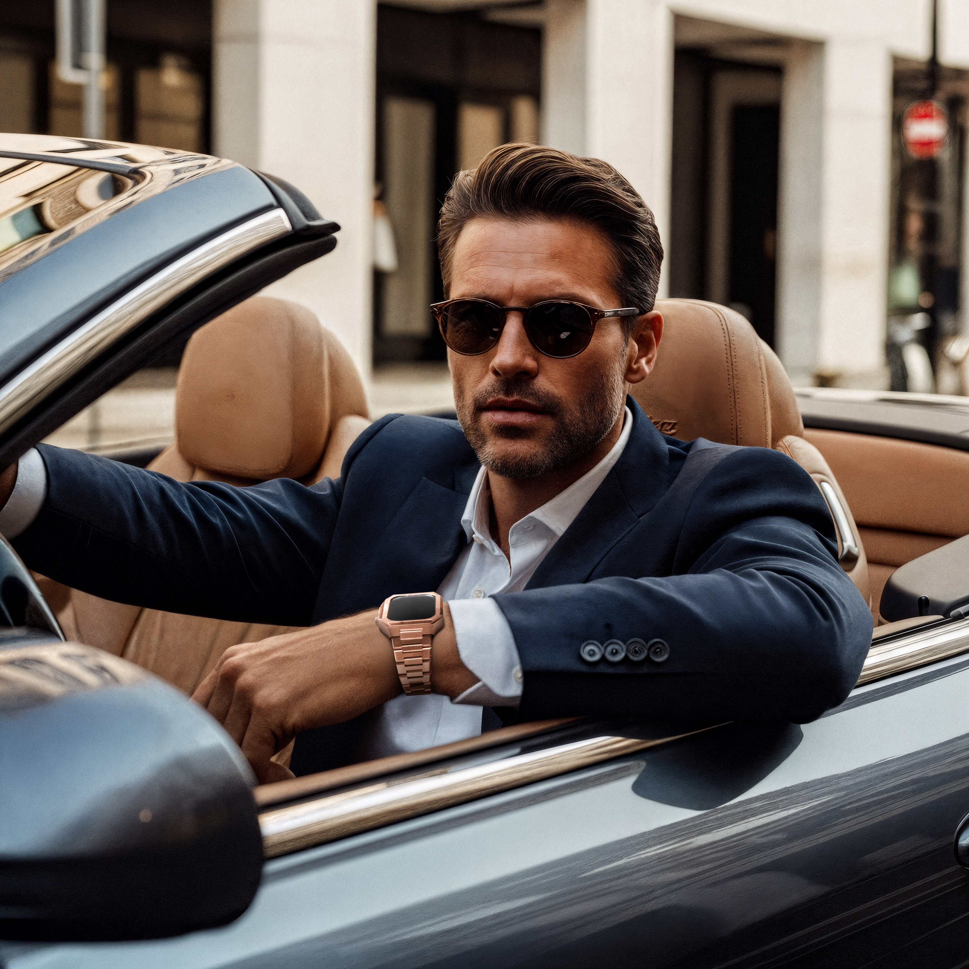 Reqior Apple Watch 45mm Hülle mit integriertem Stahlarmband 'Nautilus' (Roségold)