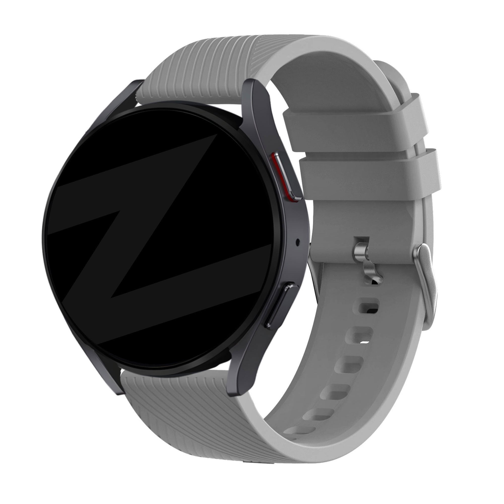 Silicone Strap 'Deluxe', grey, on a watch, 3/4 front view