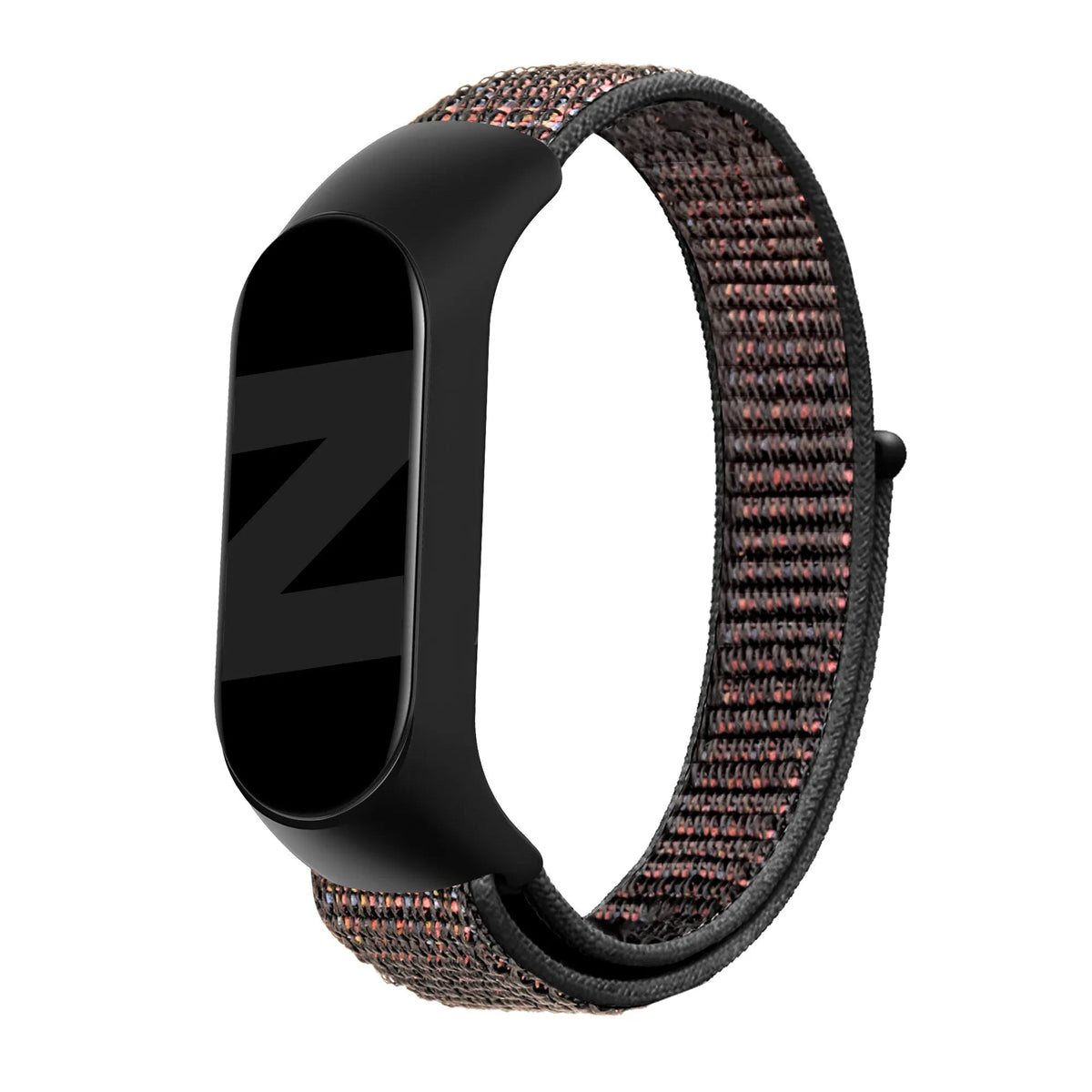 Nylon Strap 'Classic', black mix, on a watch, 3/4 front view