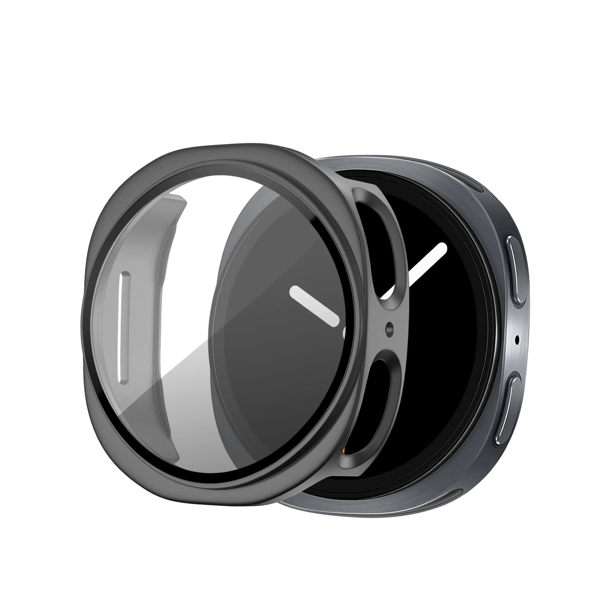 Bandz Samsung Galaxy Watch 8 - 44mm PC hoesje met glas (titanium grijs)